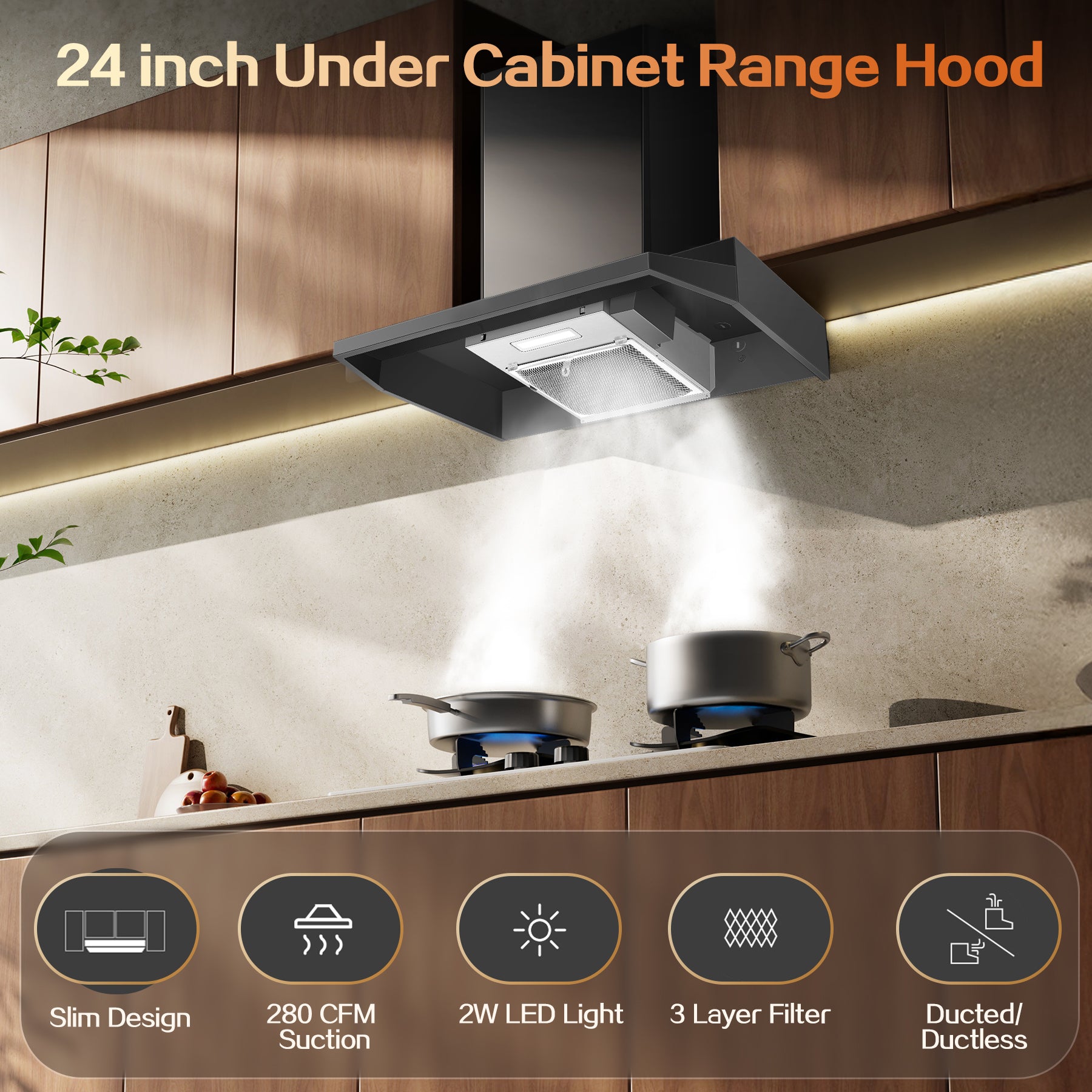 ZMS 3960BK - 24 inch - 280CFM Under Cabinet Range Hood