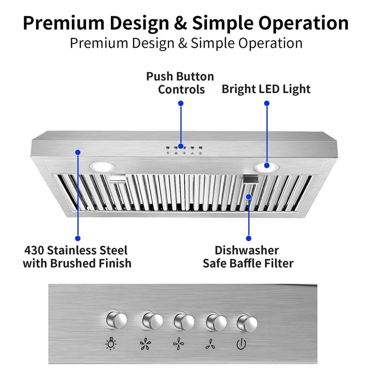 US0475BT- 30 Inch 450 CFM Stainless steel keys, silver