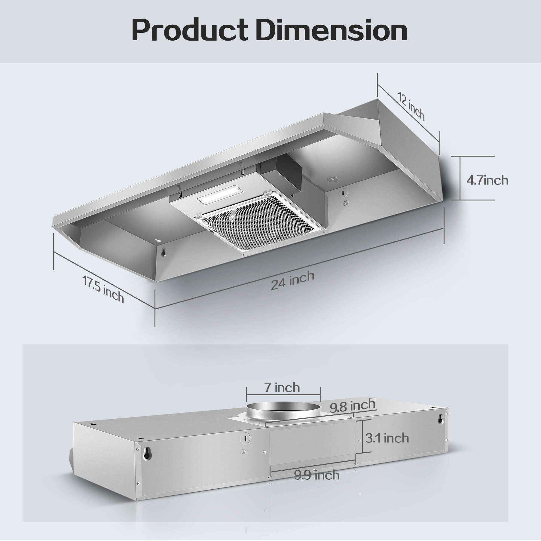 ZMS 3960 - 24 inch - 280CFM Under Cabinet Range Hood