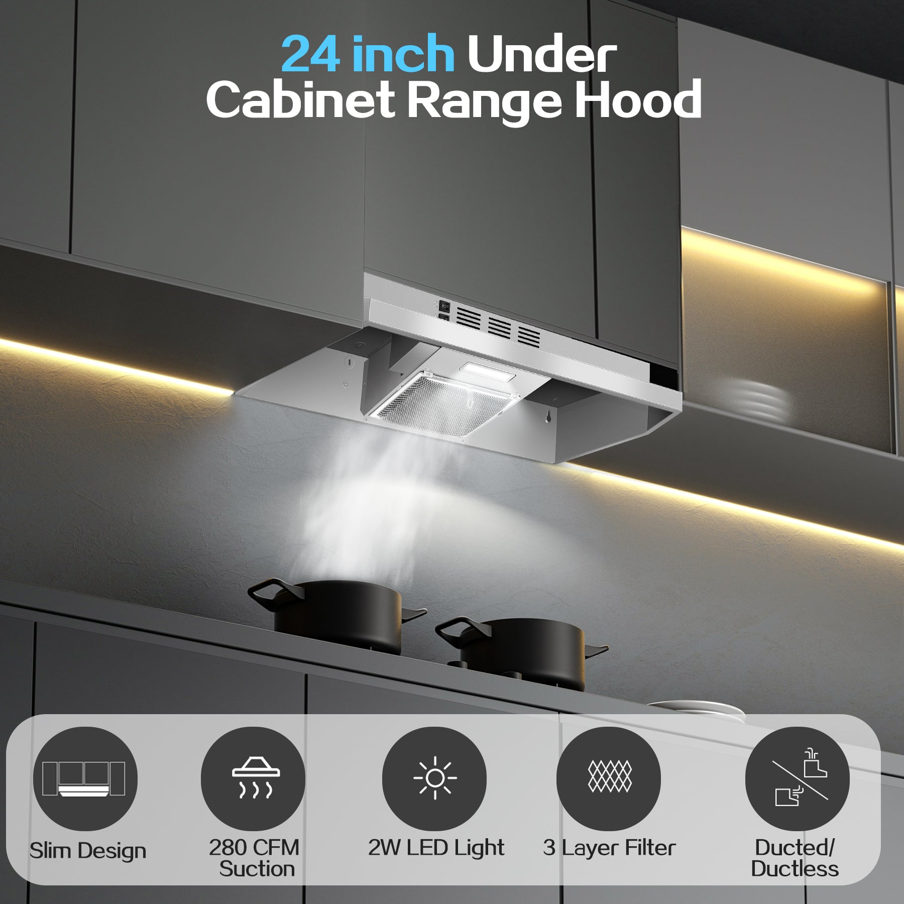 ZMS 3960 - 24 inch - 280CFM Under Cabinet Range Hood