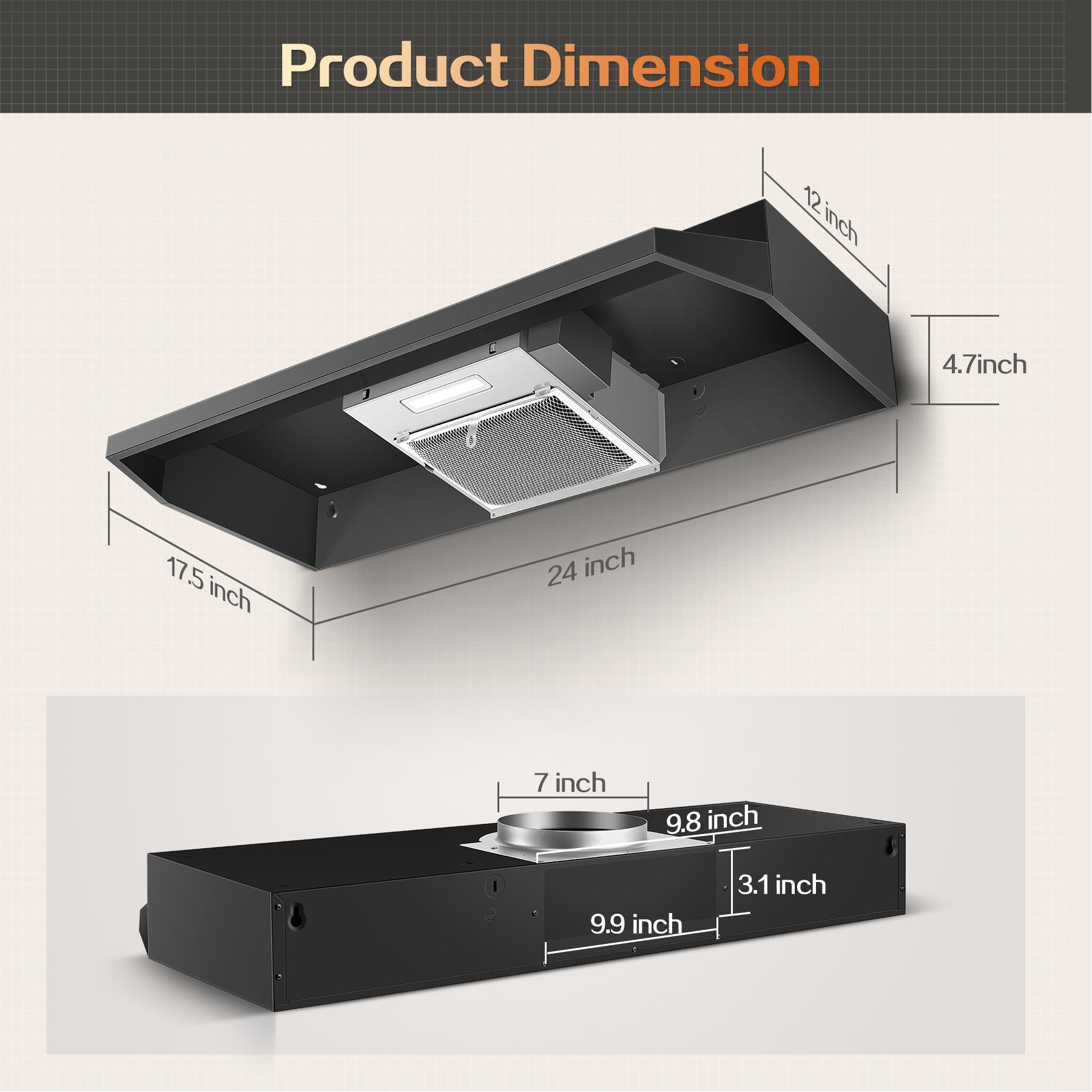 ZMS 3960BK - 24 inch - 280CFM Under Cabinet Range Hood