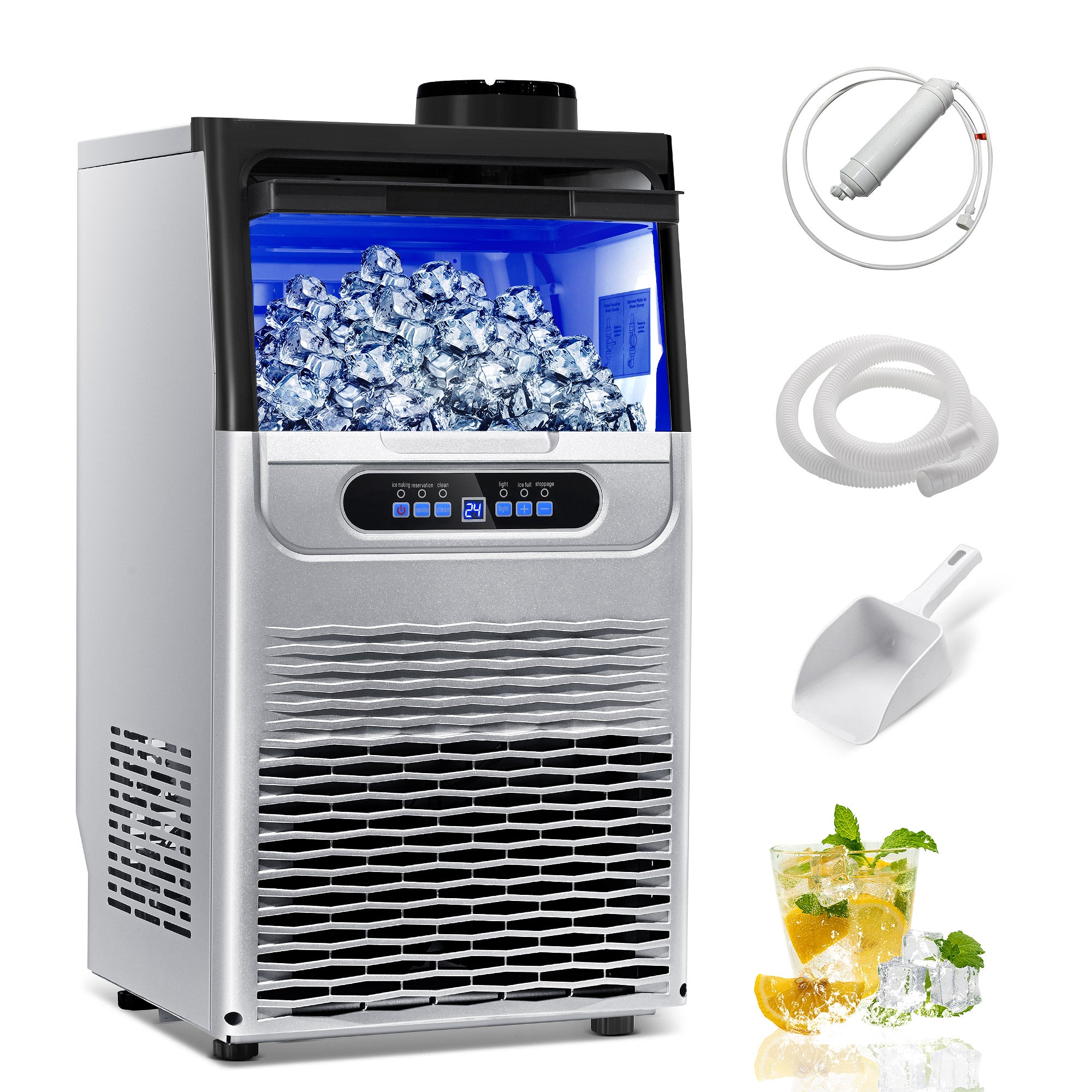 ICAT36SL001A - 100LBS/24H Commercial Ice Maker Machine, 36 Cubes/Cycle with 22LBS Storage for Home