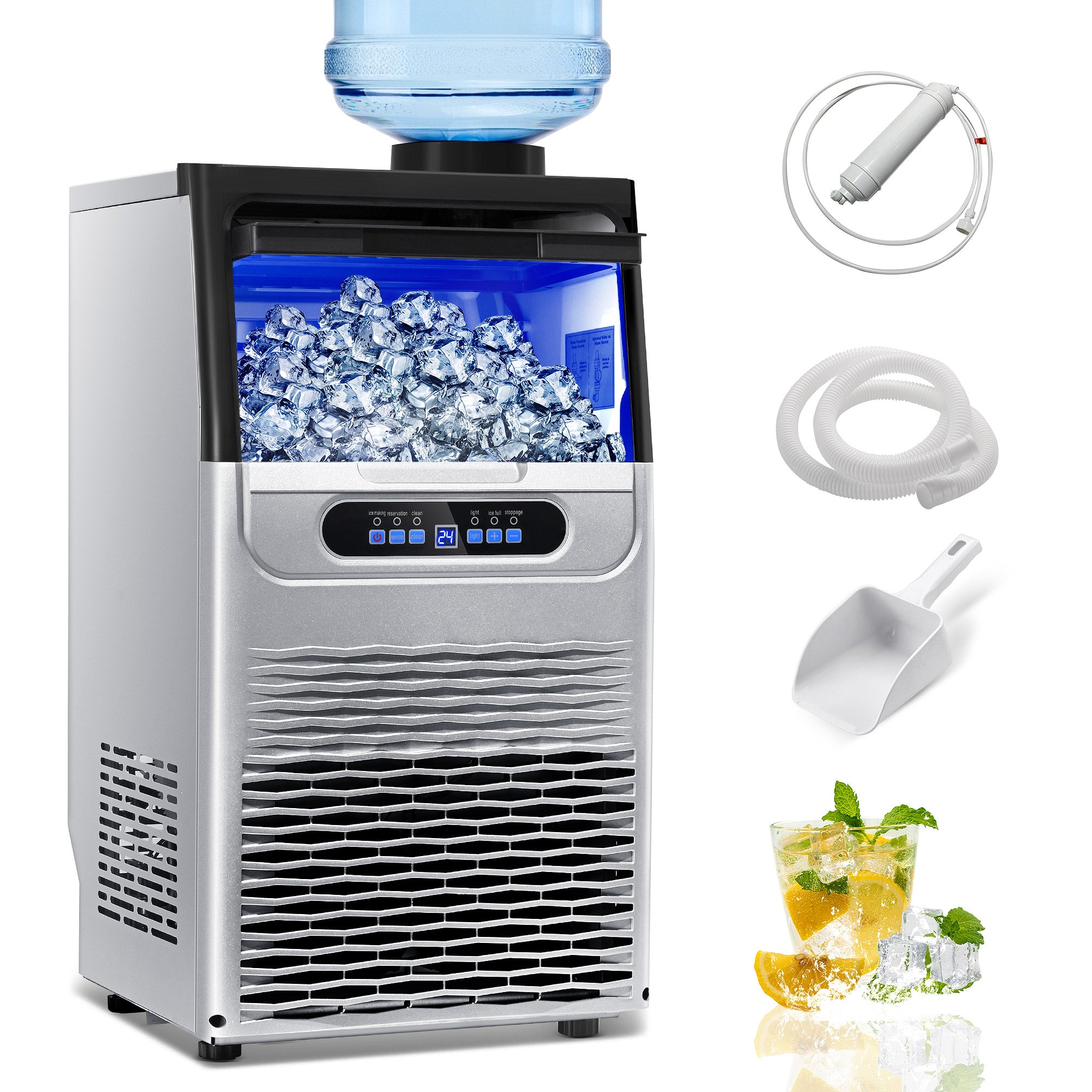CIM30-S - 90LBS/24H Under Counter Ice Maker, 32 Cubes/Cycle with 25LBS Stainless Steel Freestanding Ice Machine