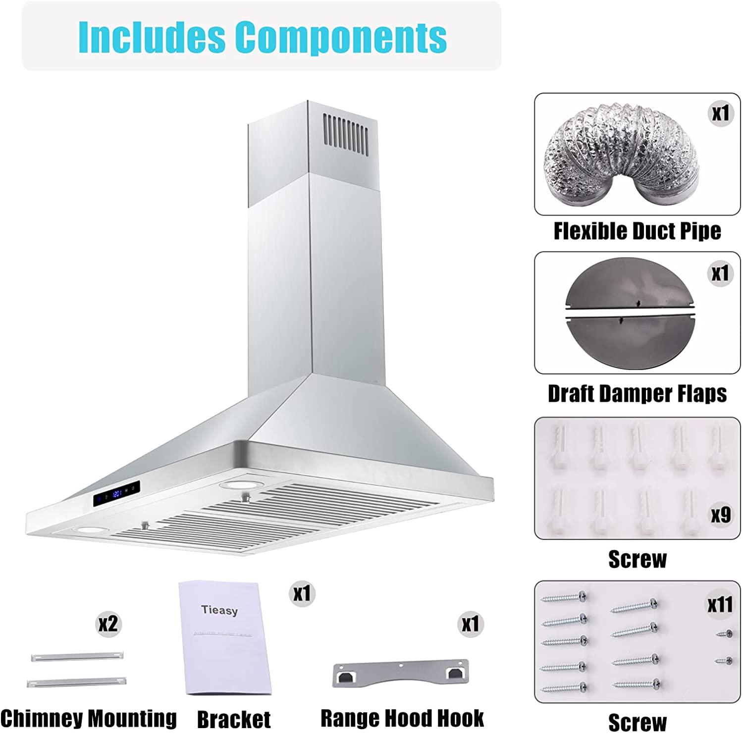 Tieasy 30 inch Wall Mount Range Hood 700 CFM Stainless Steel Kitchen Vent Hood - USGD 1075 - Tieasy