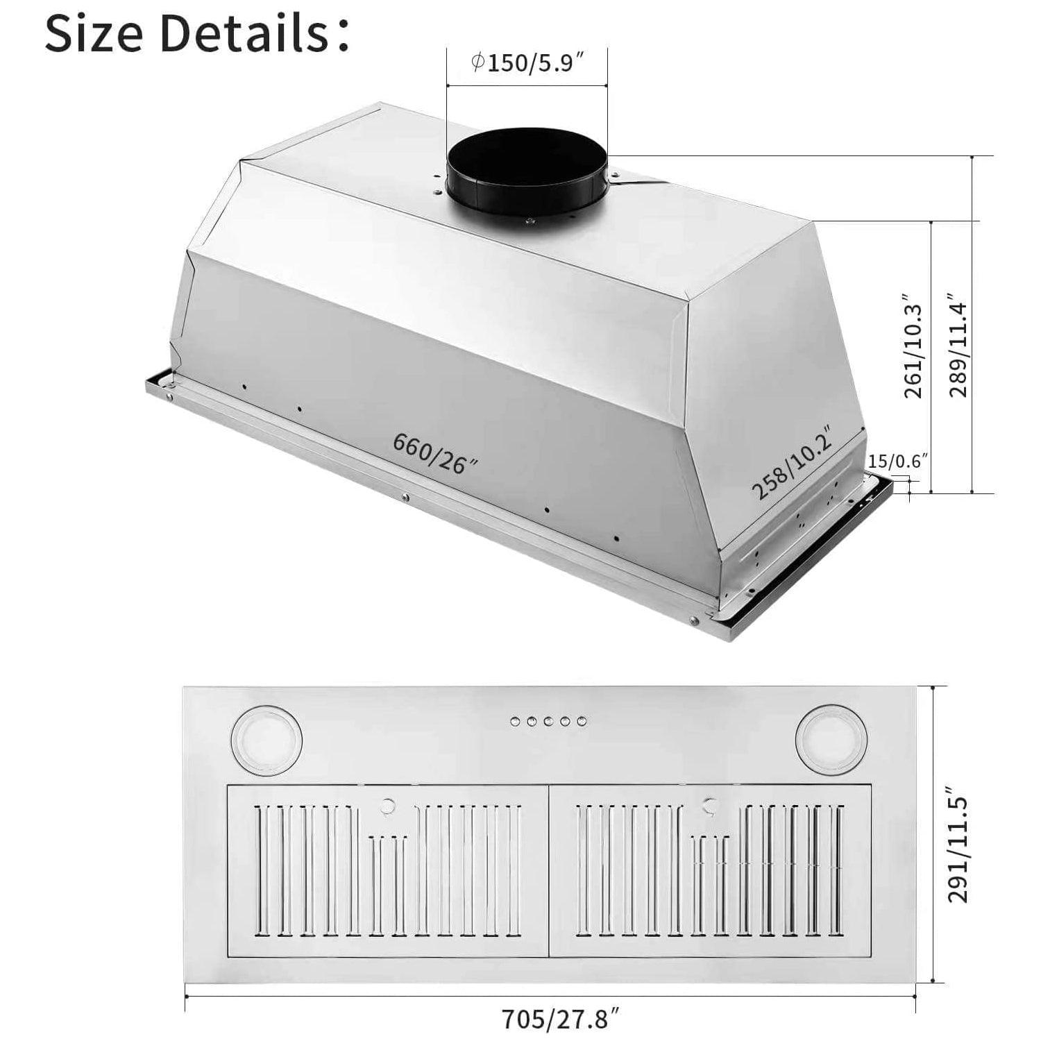 Built in stainless Steel Kitchen Vent Hood 600CFM - USGB1370