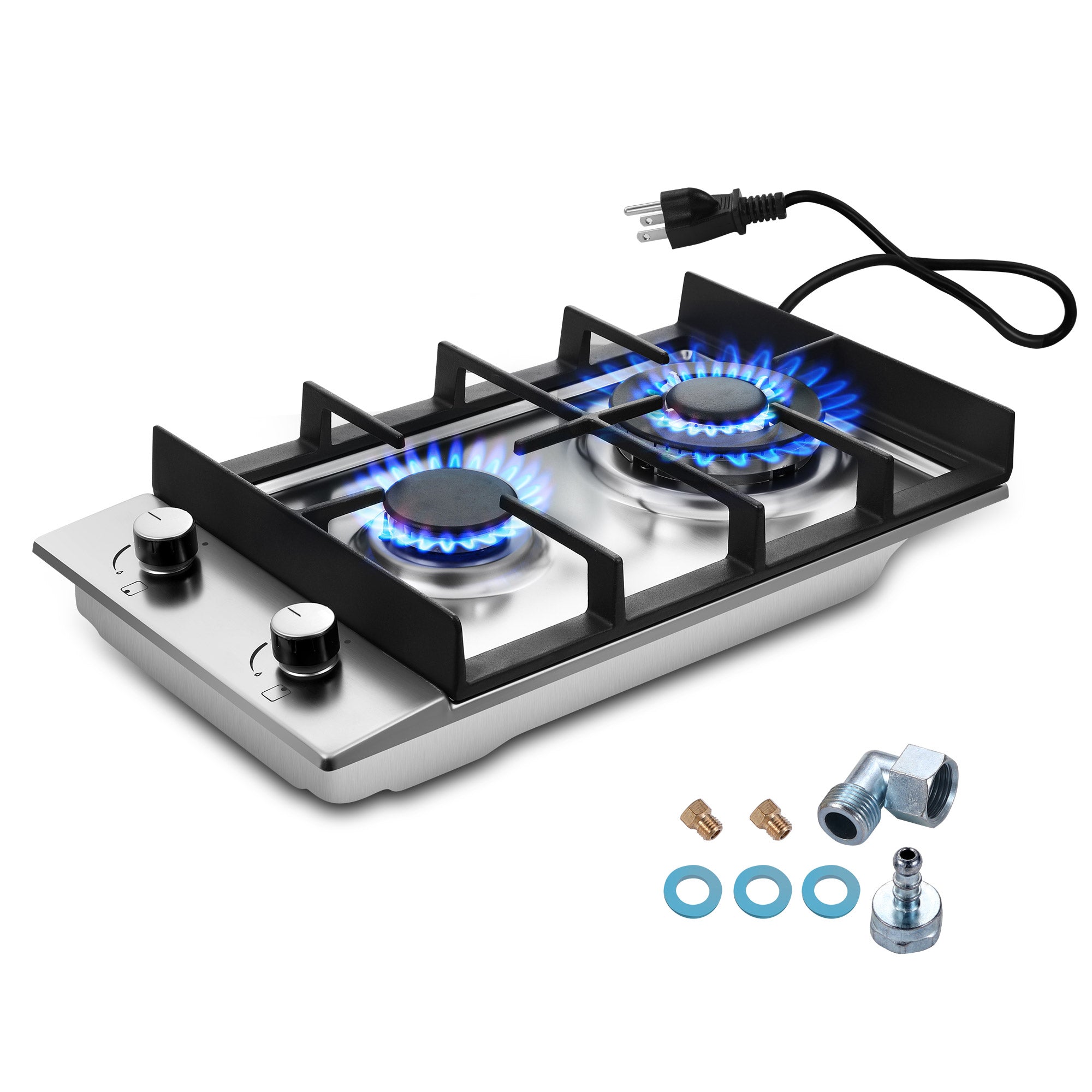 GC001-122S - 12 inch - 2 Burner Bulit-in Stainless Steel Gas Cooktop with Thermocouple Protection