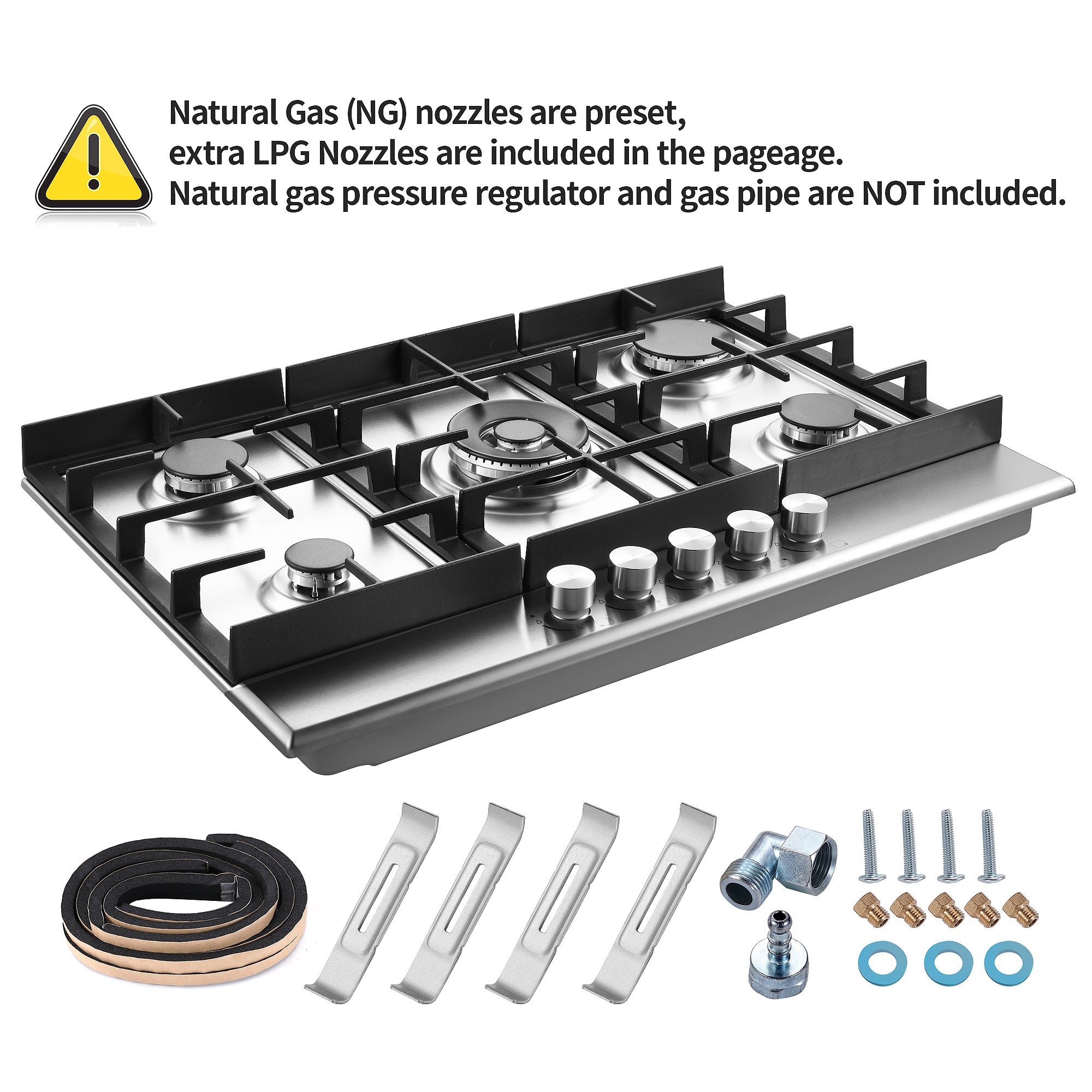 GC002-305S - 30 inch - 5 Burners Built-in Stainless Steel Gas Cooktop