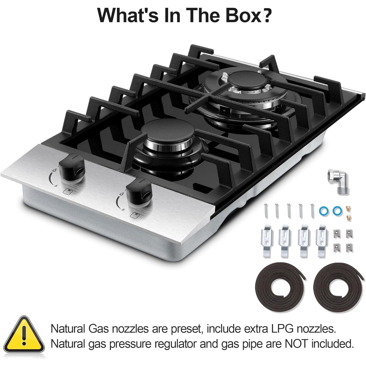 GH001-122G - 12 inch - 2 Burner Built-in Stainless Steels Propane Gas Cooktop