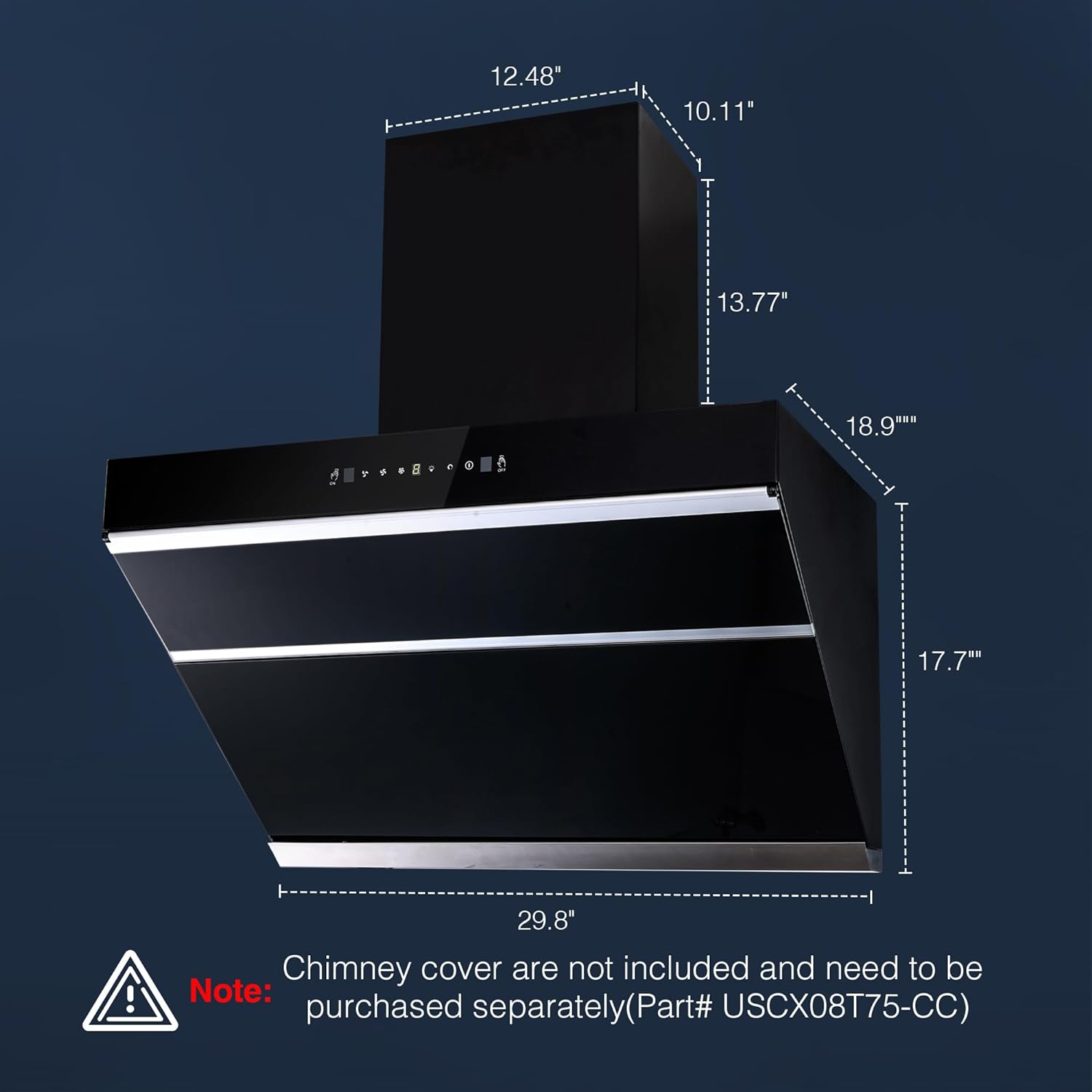 USCX08T75-CC -Range Hood Black Chimney Cover for Tieasy USCX08T75 Wall Mount Range Hood