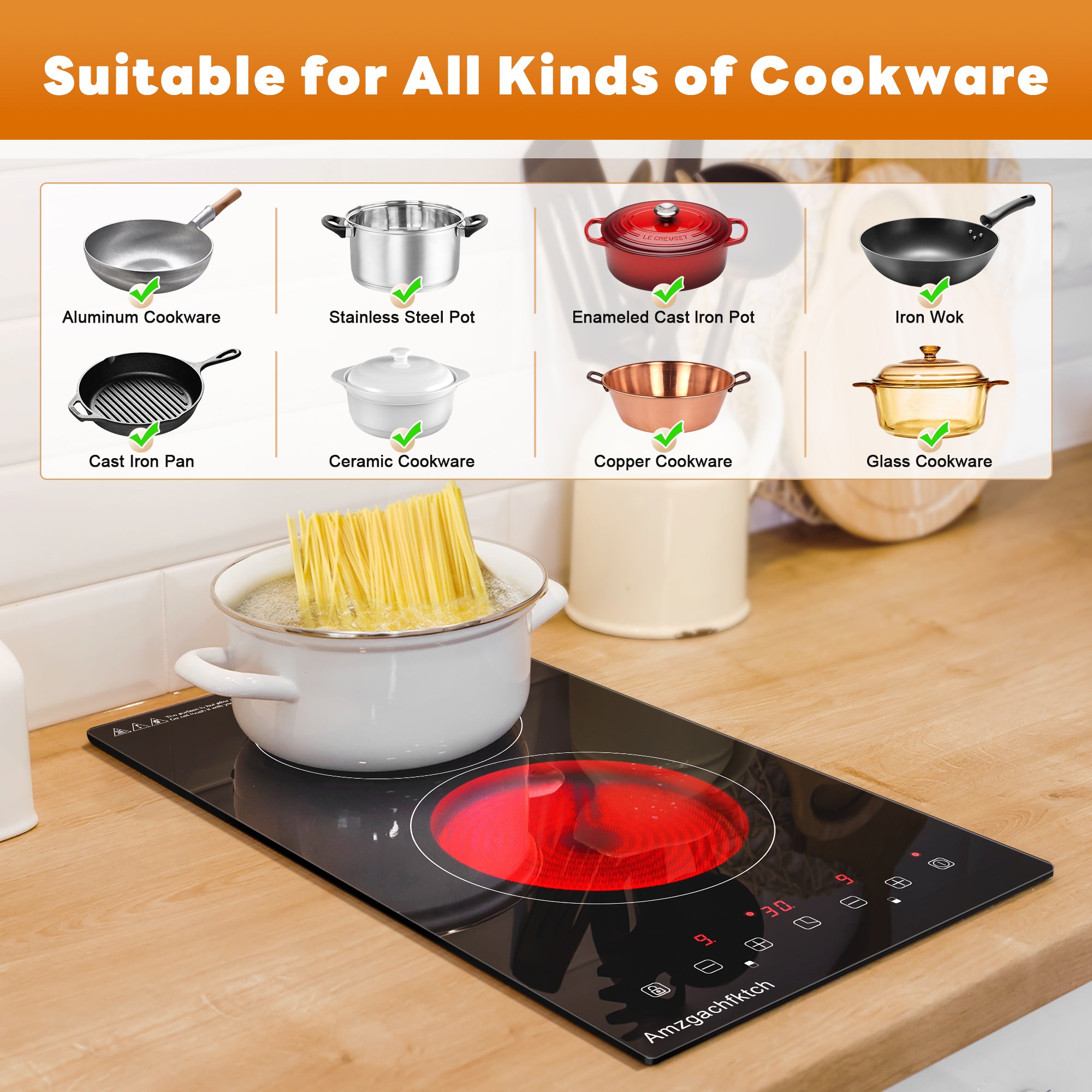 SK001-122BE- 12 Inch Built-in 2 Burner Electric Cooktop- 3000W, 220V~240V