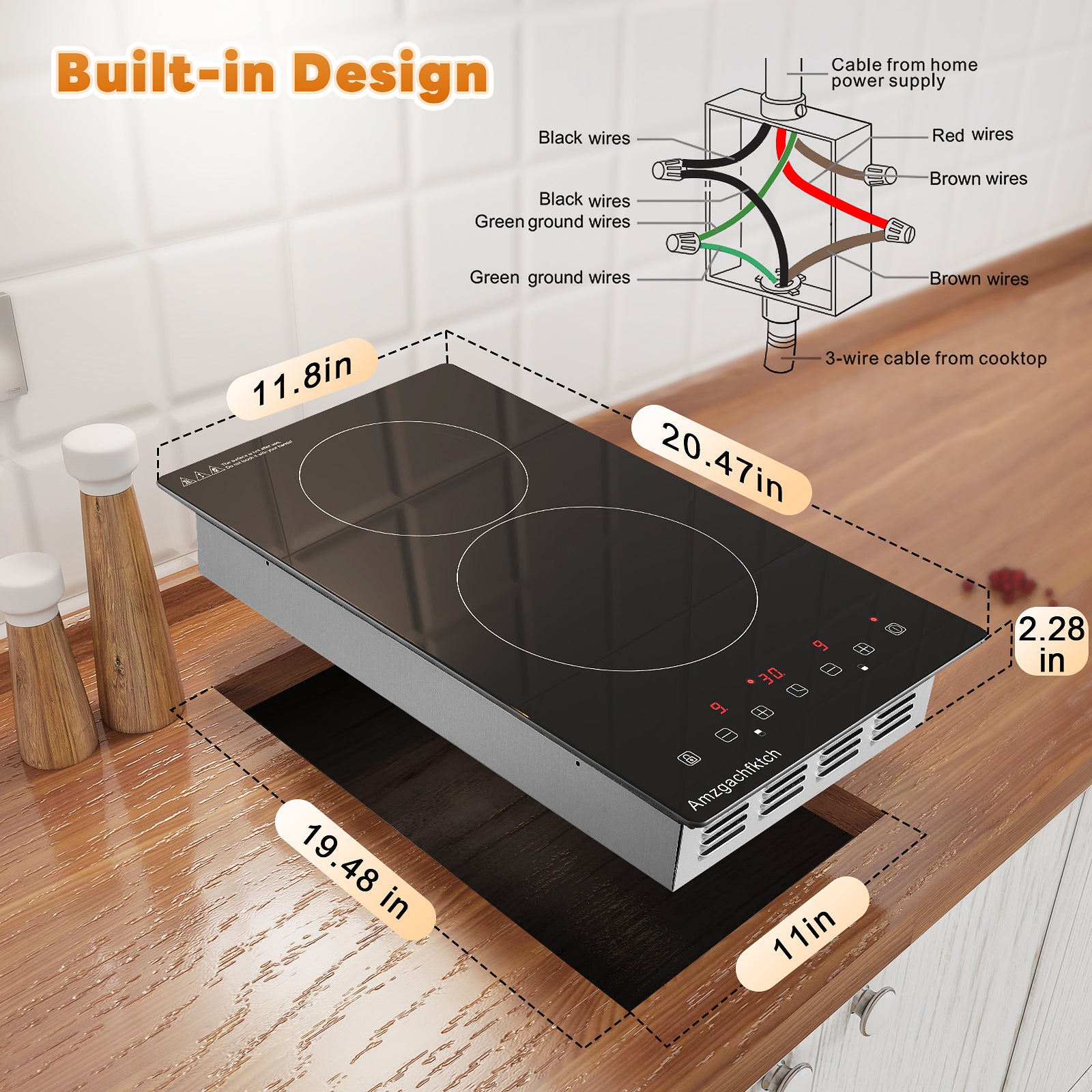 SK001-122BE- 12 Inch Built-in 2 Burner Electric Cooktop- 3000W, 220V~240V