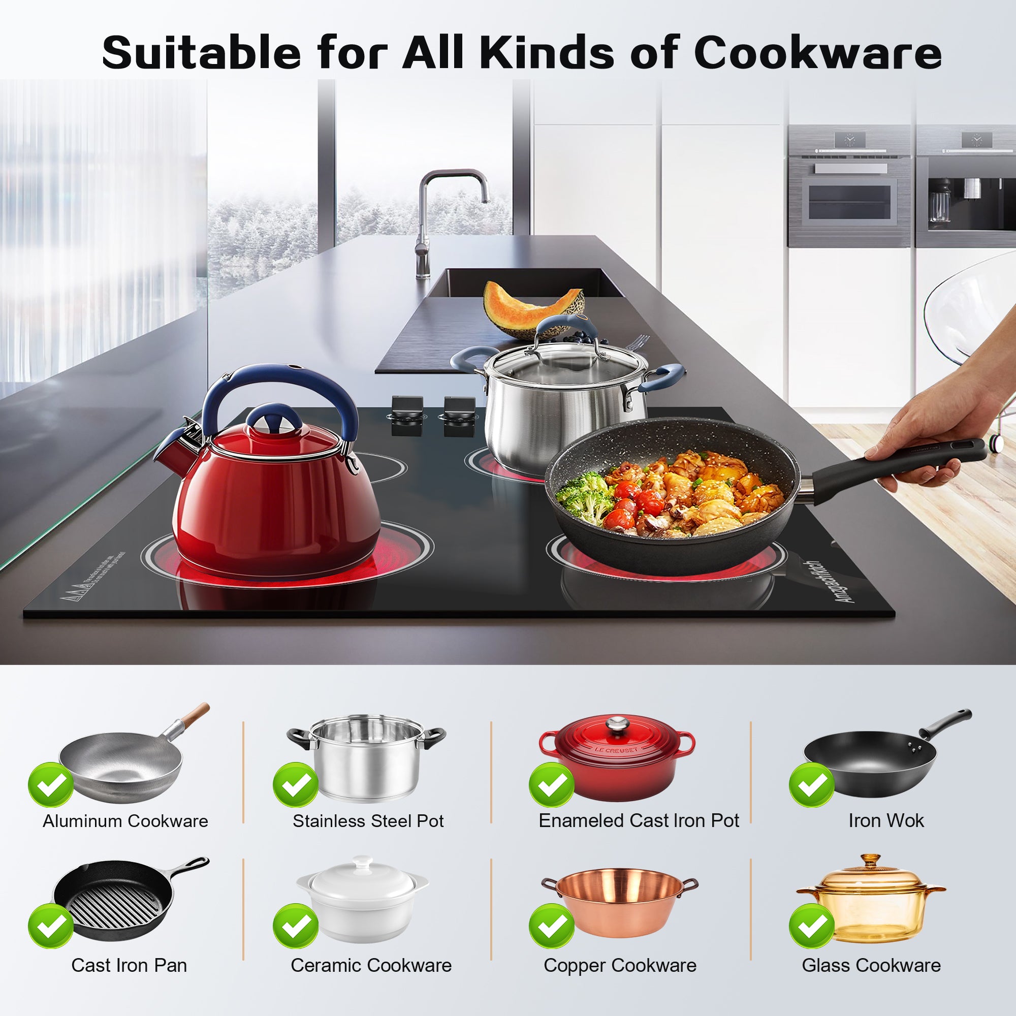 SK001-304BE- 30 Inch Built-in 4 Burner Electric Cooktop- 6700W, 220V~240V