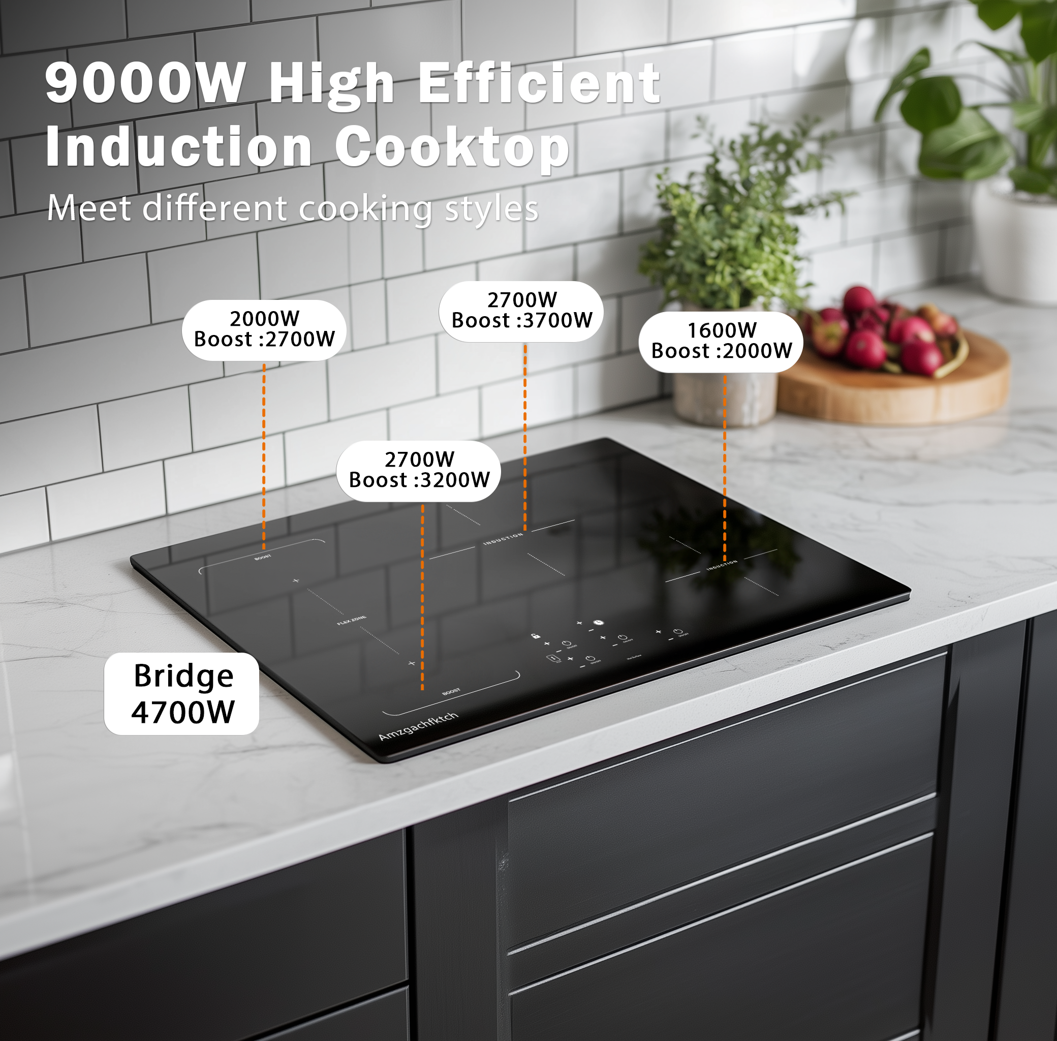 SK002-304BI- 30 Inch Induction Cooktop 4 Burner Built-In Electric Stove- 9000W, 220V~240V