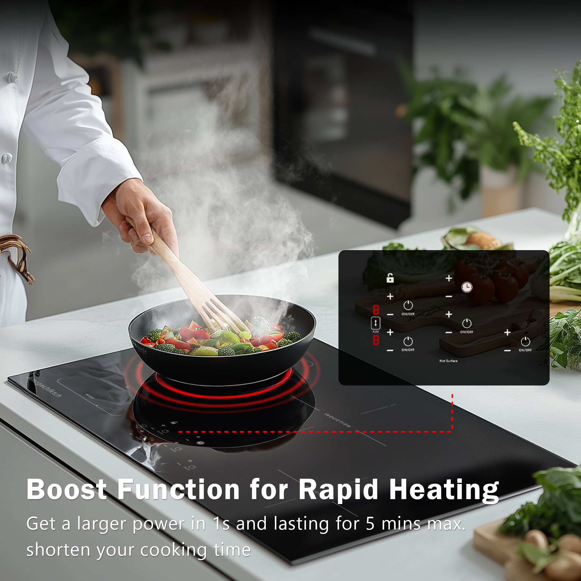 SK002-304BI- 30 Inch Induction Cooktop 4 Burner Built-In Electric Stove- 9000W, 220V~240V