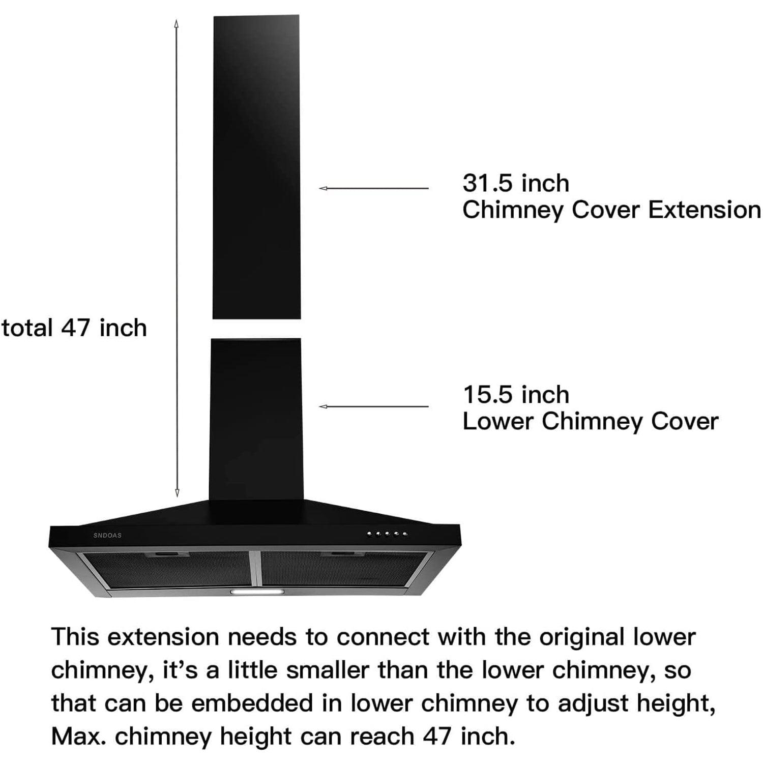 Stainless Steel Chimney Extension for TIEASY Range Hood GD17 and GD24 Series, 31.5 inch, Wall-Mounted style (Black)