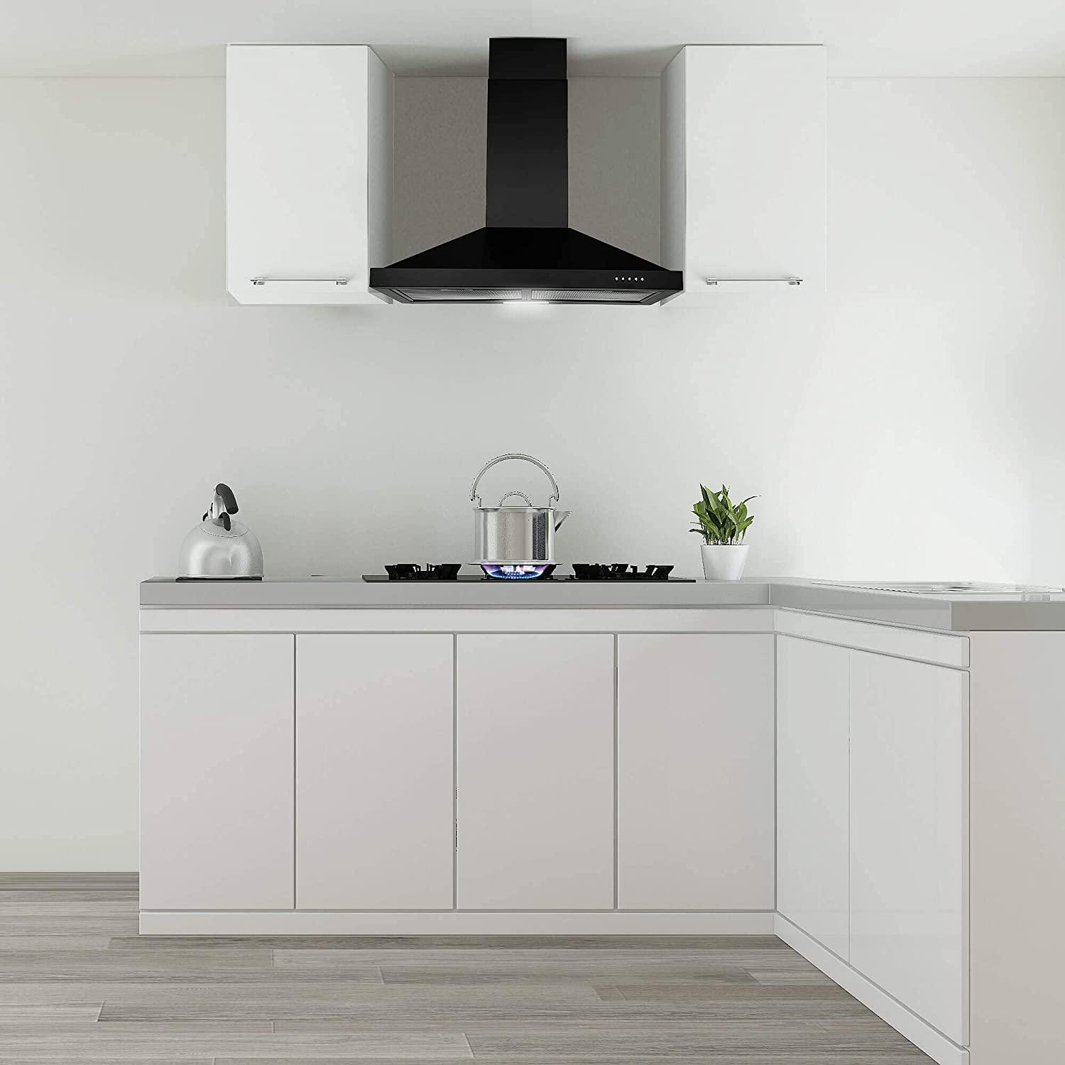 Tieasy 24 inch Wall Mount Black Range Hood Ducted/Ductless Convertible - GD1760BPA