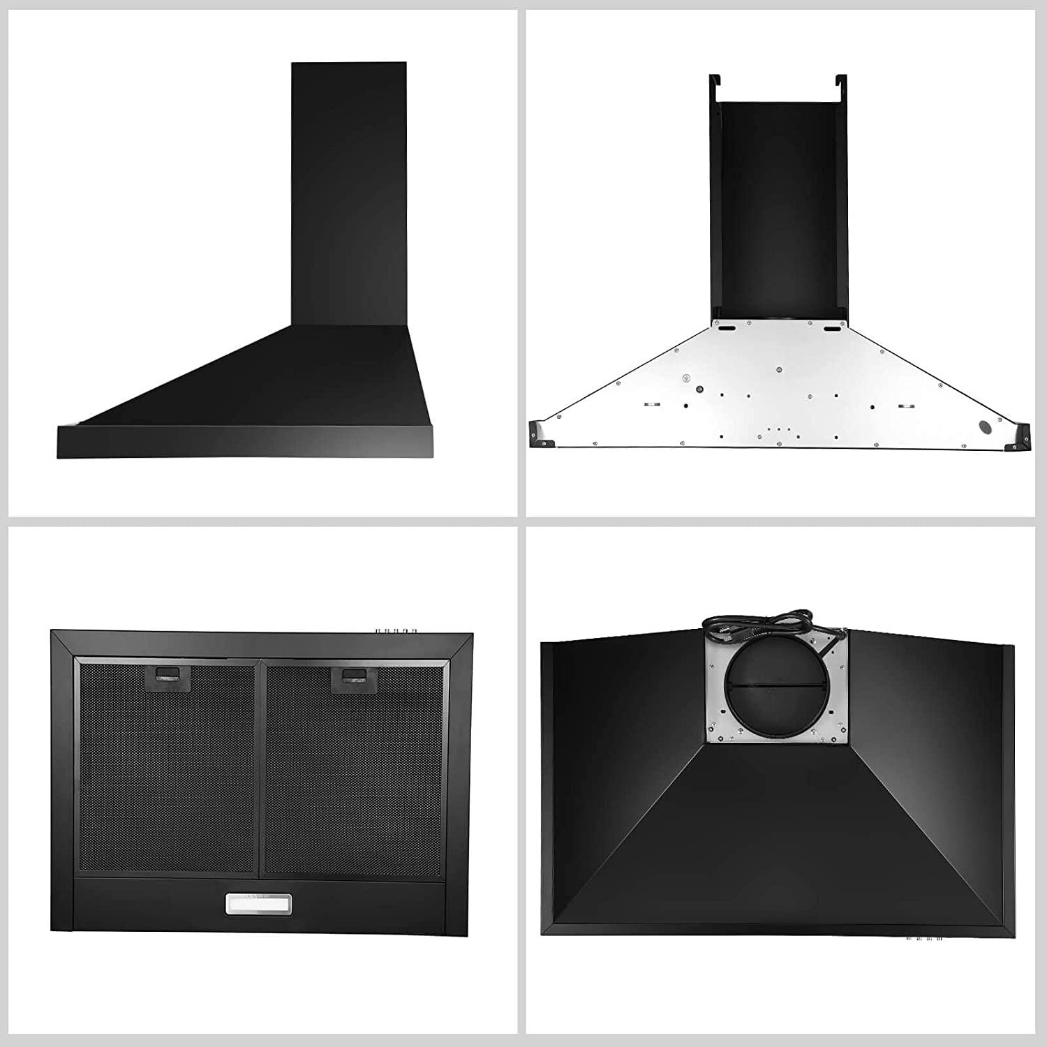 Tieasy 24 inch Wall Mount Black Range Hood Ducted/Ductless Convertible - GD1760BPA