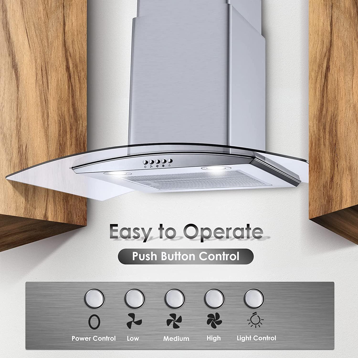 Tieasy 30 Inch Wall Mount Kitchen Hood with Ducted Ductless Convertible Duct - 3375A