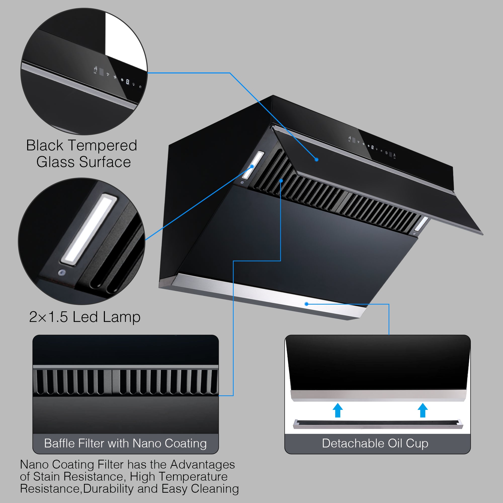 Tieasy 30 inch 900 CFM Wall Mount Or Under Cabinet Range Hood with Heating Auto-cleaning Function - ‎USCX08T75