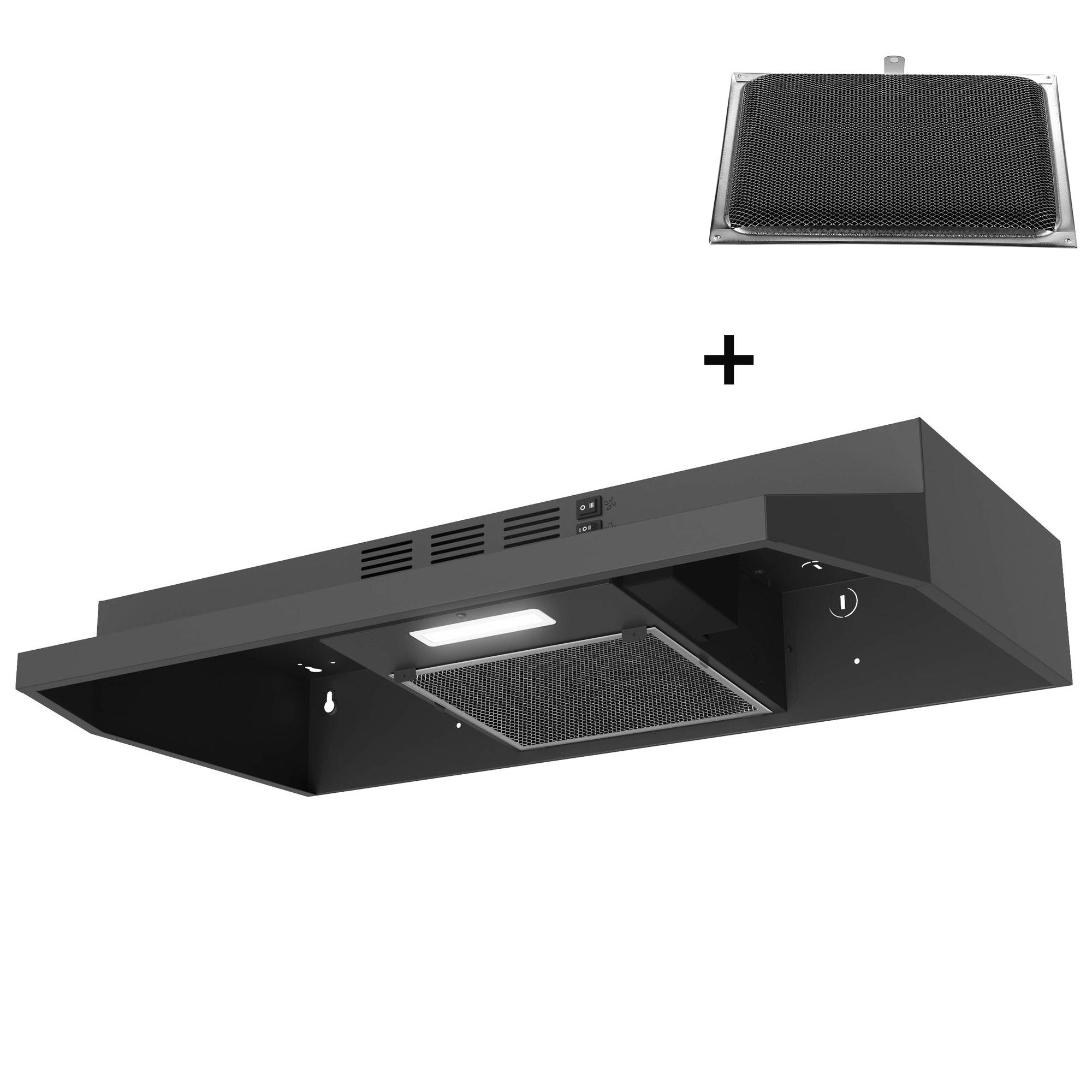 Tieasy Range Hood 30 inch 230 CFM Under Cabinet, Ducted/Ductless Black+Grease Filter(Ductless)