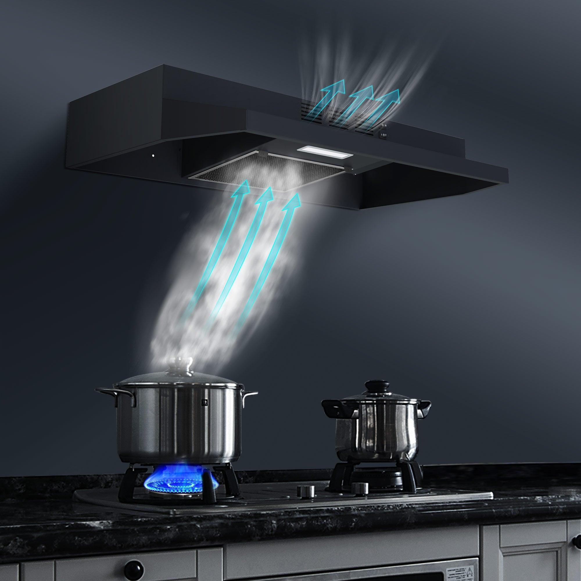 Tieasy 30 inch Under Cabinet Range Hood, Ducted/Ductless Convertible Kitchen Hood - ‎GF3976WH/BK