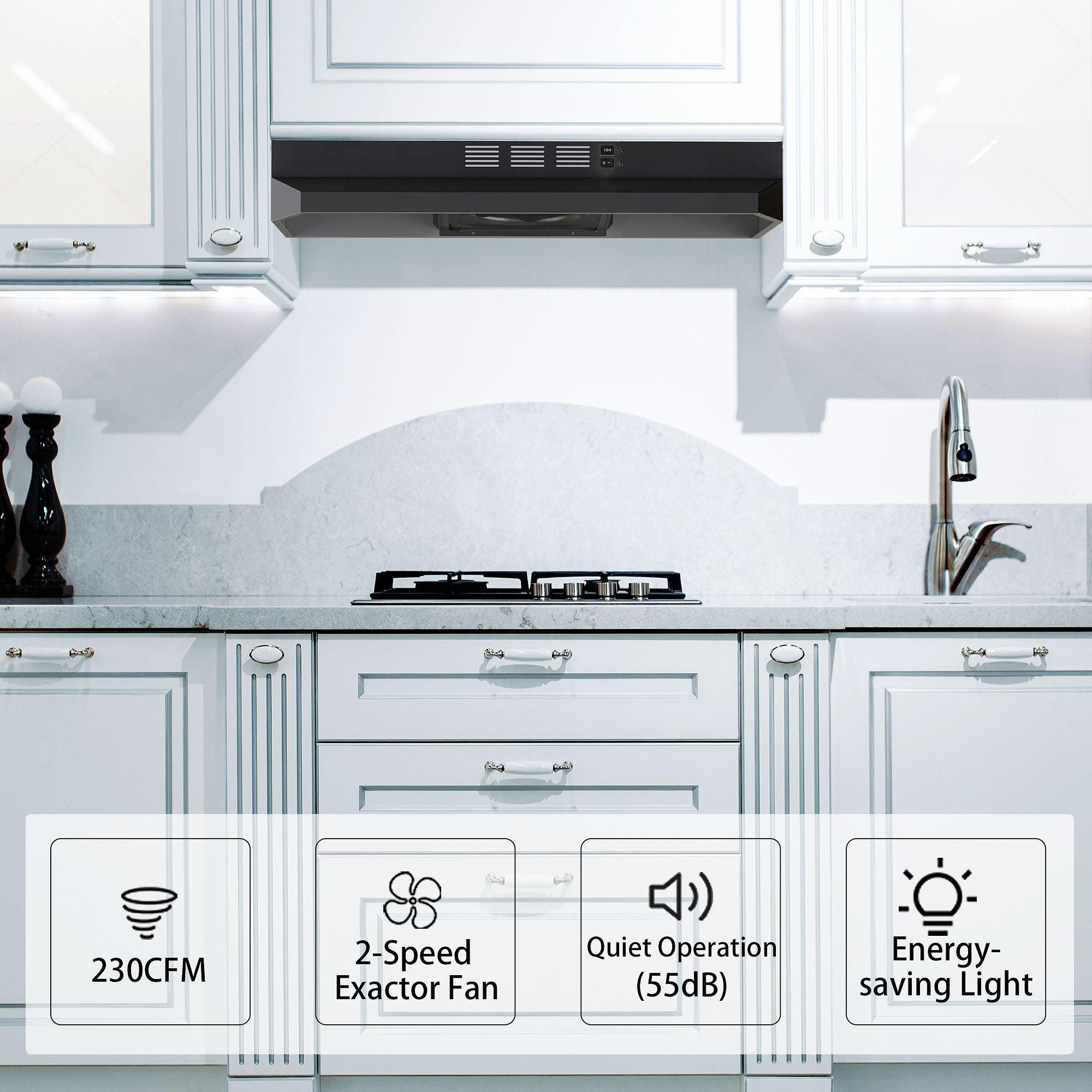 Tieasy 30 inch Under Cabinet Range Hood, Ducted/Ductless Convertible Kitchen Hood - ‎GF3976WH/BK