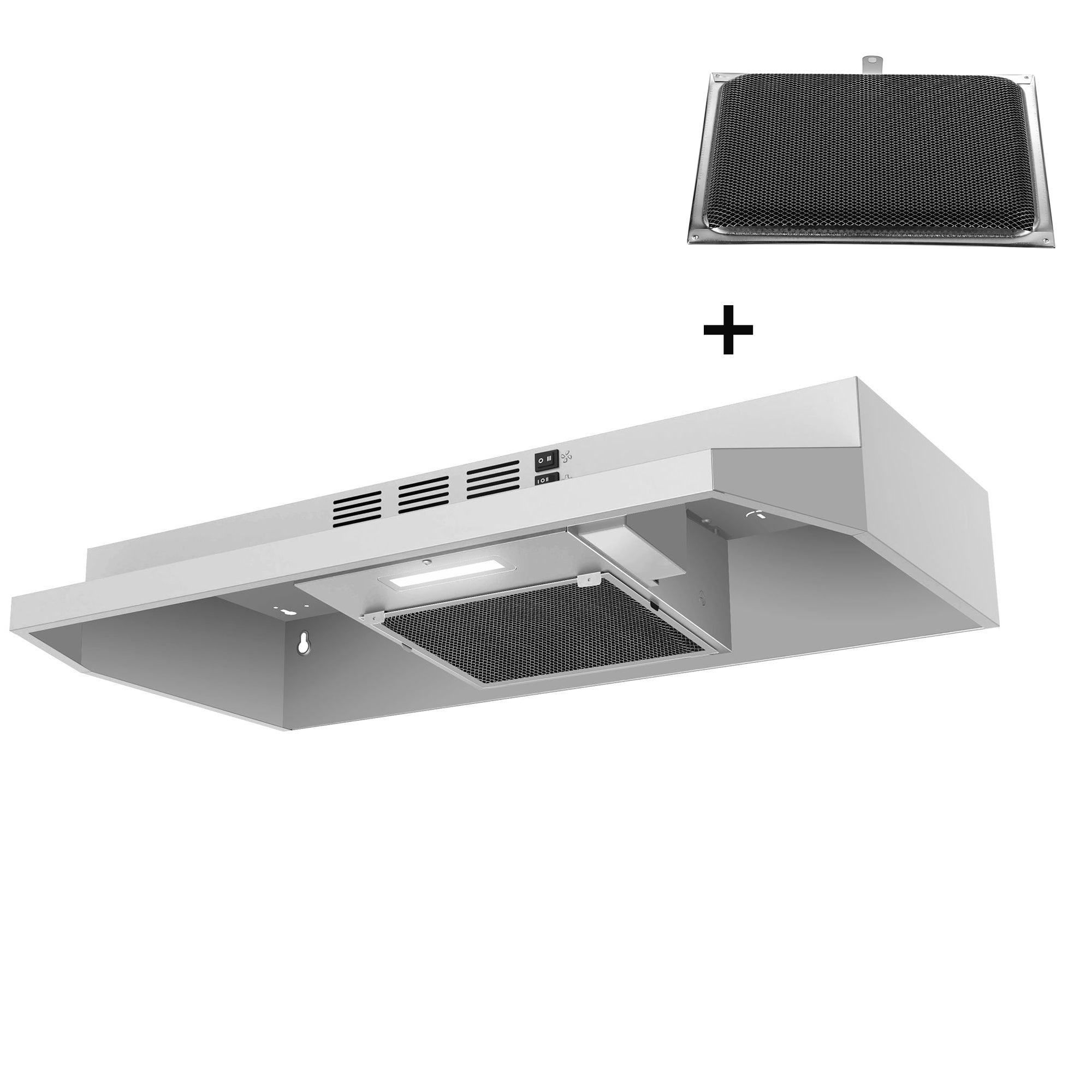 Tieasy 30 inch Under Cabinet Range Hood, DuctedDuctless Convertible Kitchen Hood-‎GF3976WH+Grease Filter
