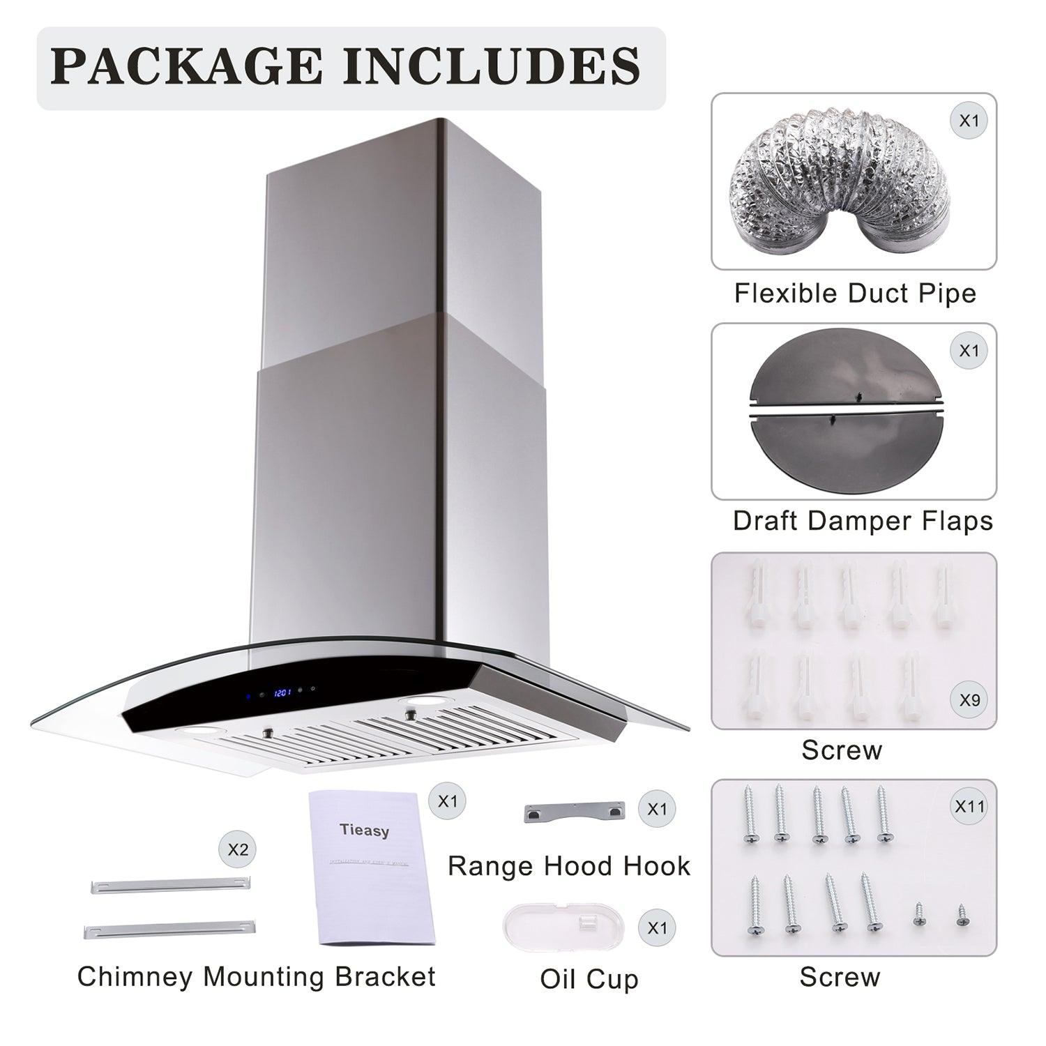 Tieasy 30 inch Wall Mount Range Hood 700 CFM 3 Speed Fan Stainless Steel Filters