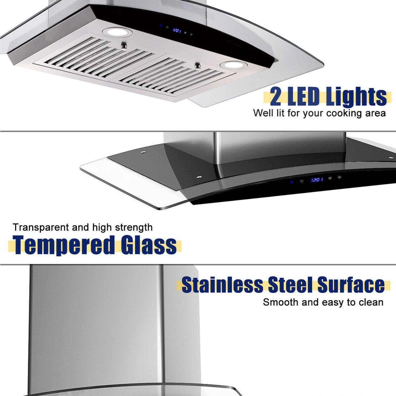 Tieasy 30 inch Wall Mount Range Hood 700 CFM 3 Speed Fan Stainless Steel Filters