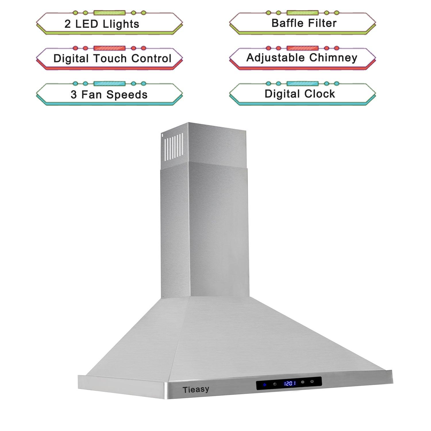 Tieasy 30 inch Wall Mount Range Hood 700 CFM Stainless Steel Kitchen Vent Hood