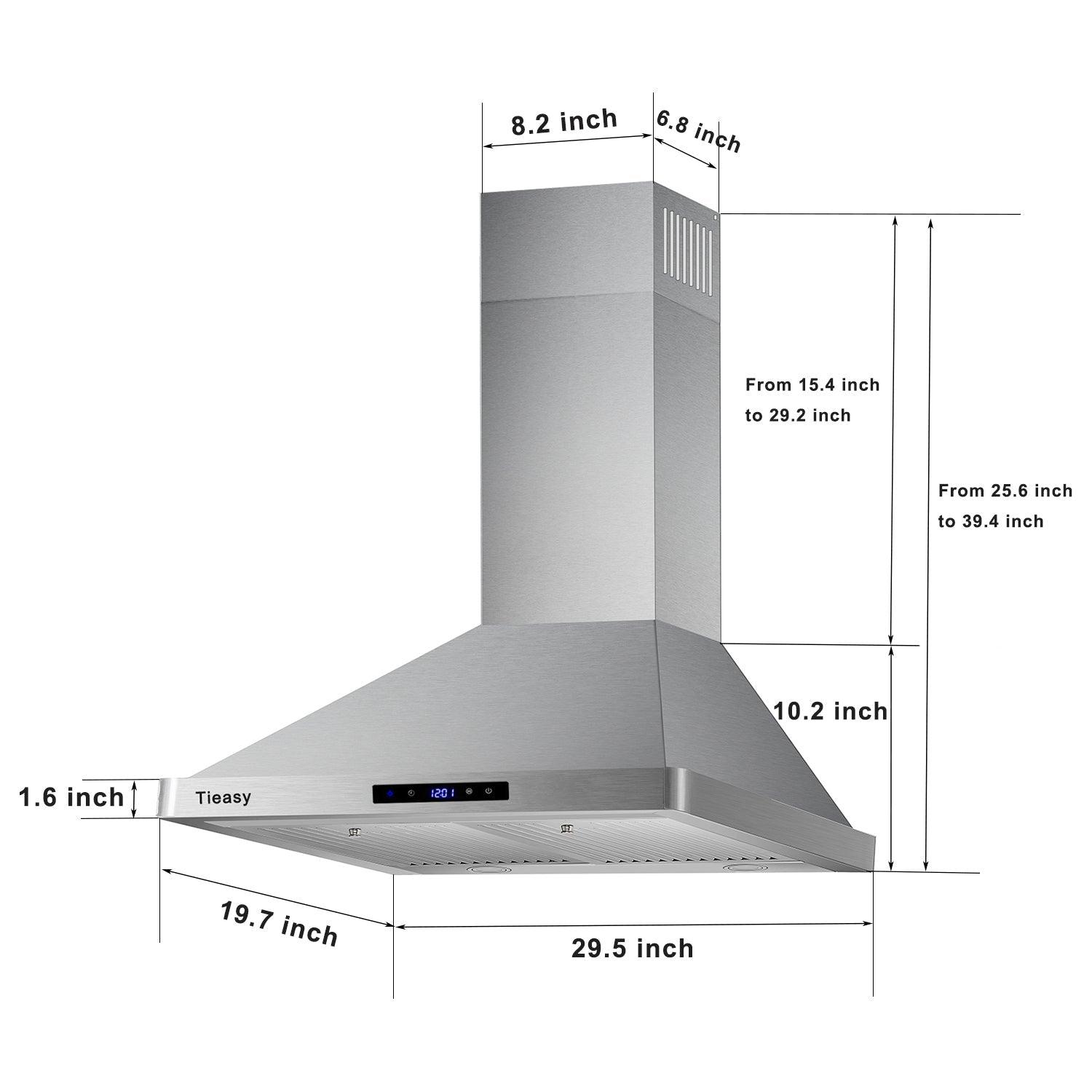 Tieasy 30 inch Wall Mount Range Hood 700 CFM Stainless Steel Kitchen Vent Hood