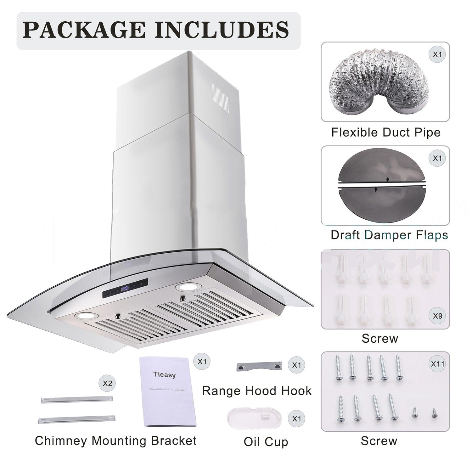 Tieasy 30 inch Wall Mount Range Hood 700 CFM Vent Hood Touch Control Stainless Steel Filters