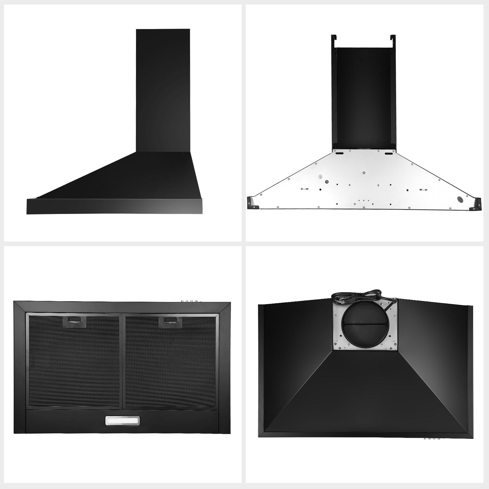 Tieasy 30 inch Wall Mount Range Hood Black 450 CFM DuctedDuctless w 3 Speed Fan