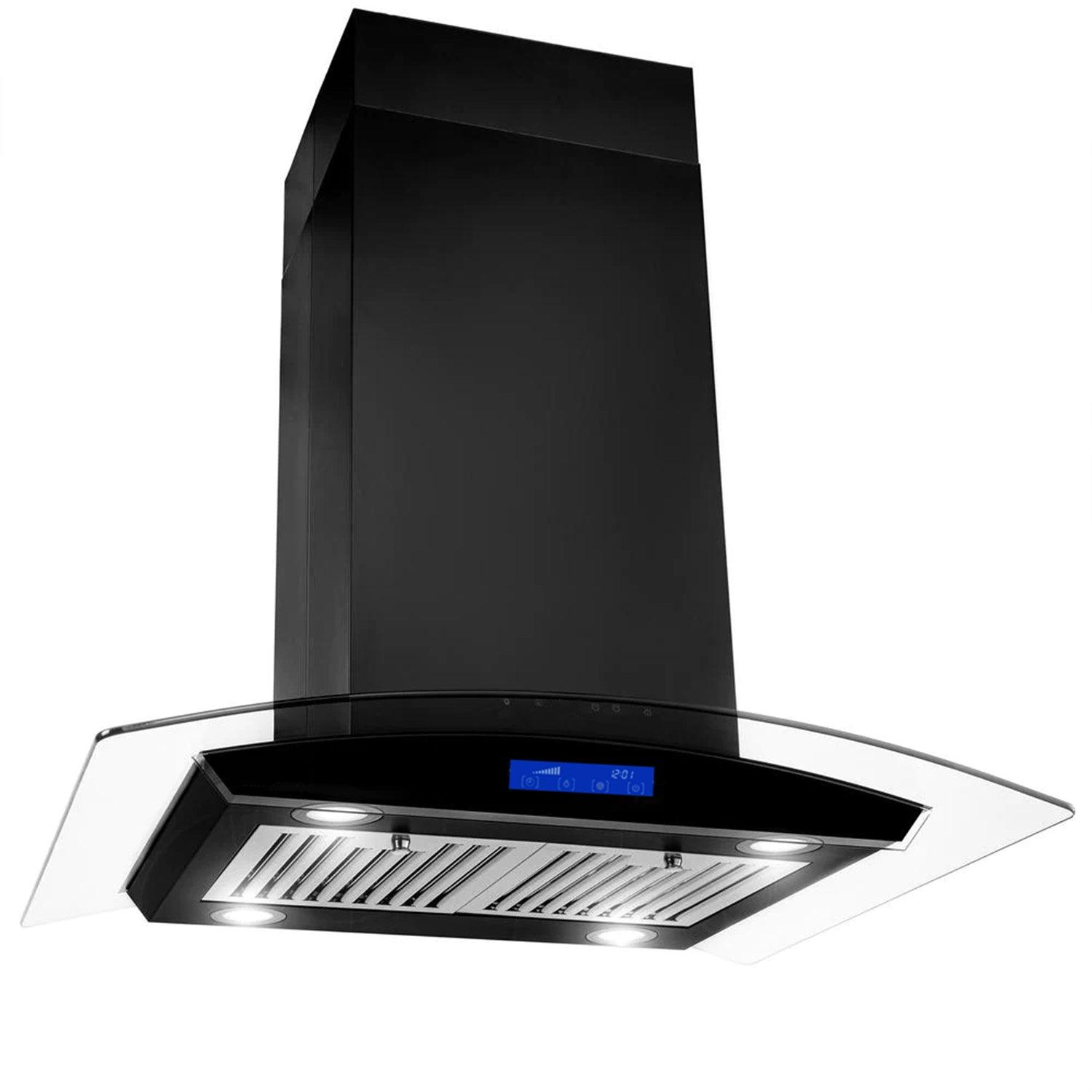 Tieasy Island Range Hood 36 inch 700 CFM Ceiling Mount Kitchen Stove Hood Ducted with Tempered Glass 4 LED Lights Touch Control 3 Speed