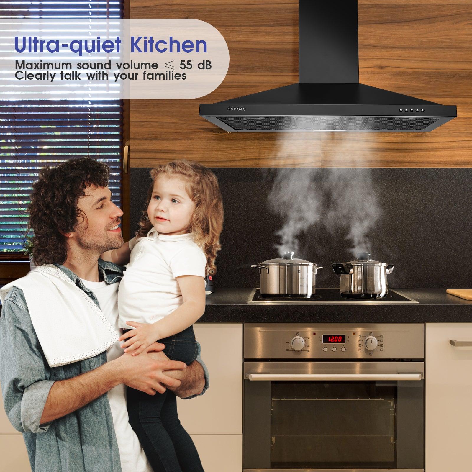 Tieasy 36 inch Wall Mount Range Hood Black 450 CFM Stove Vent with 3 Speed Fan