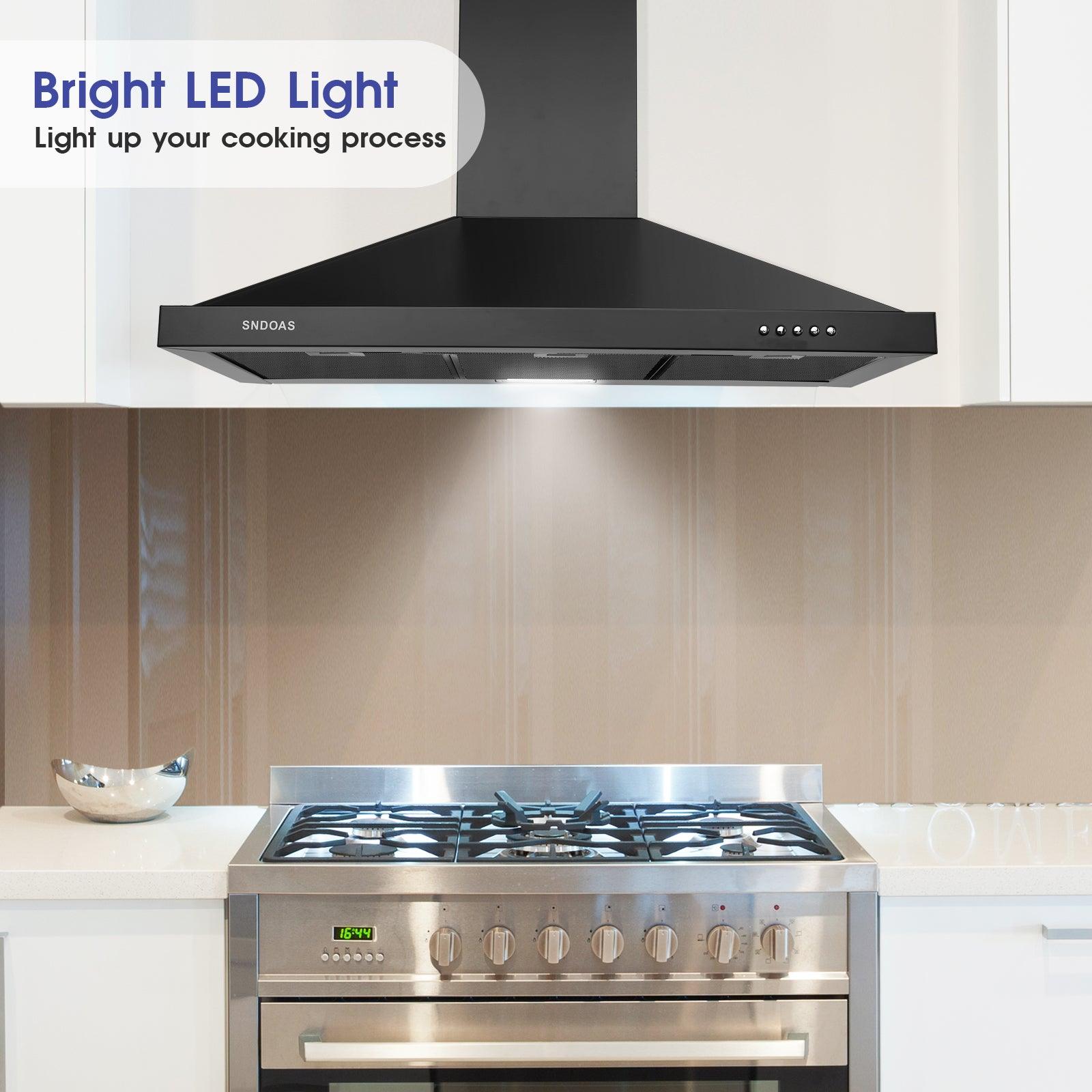 Tieasy 36 inch Wall Mount Range Hood Black 450 CFM Stove Vent with 3 Speed Fan