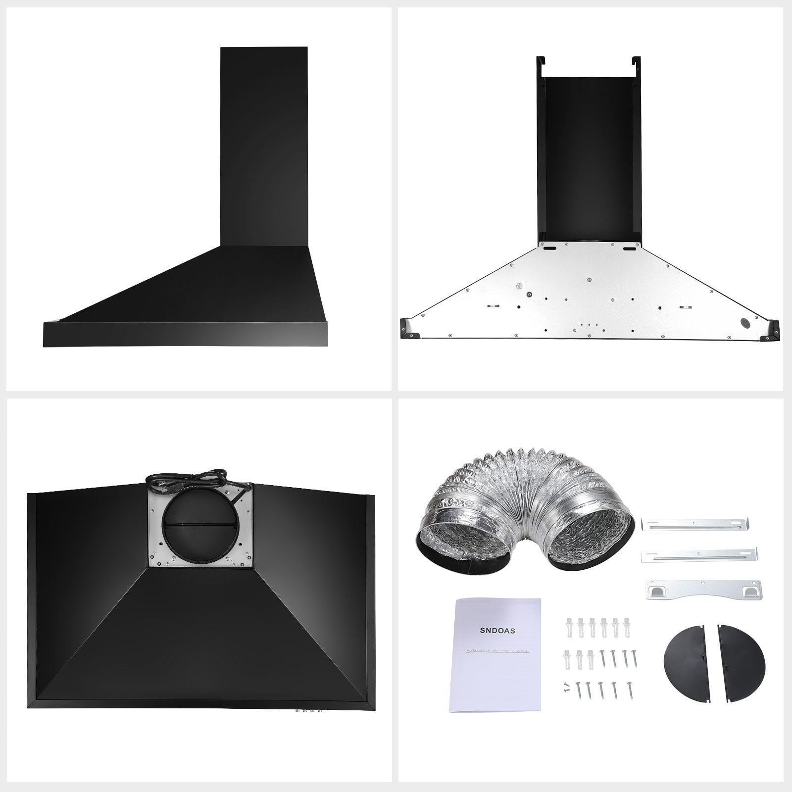 Tieasy 36 inch Wall Mount Range Hood Black 450 CFM Stove Vent with 3 Speed Fan