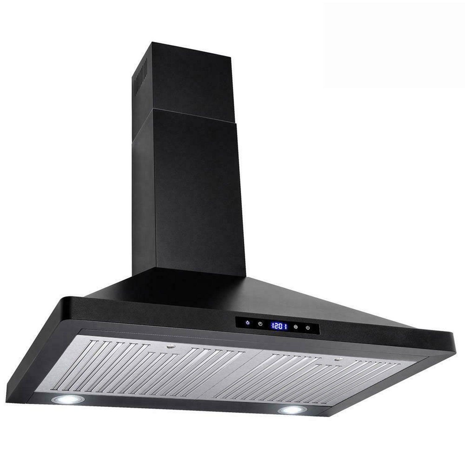 36 in. Black 450 CFM Ducted Wall Mount Range Hood Stainless Steel Kitchen Vent Hood