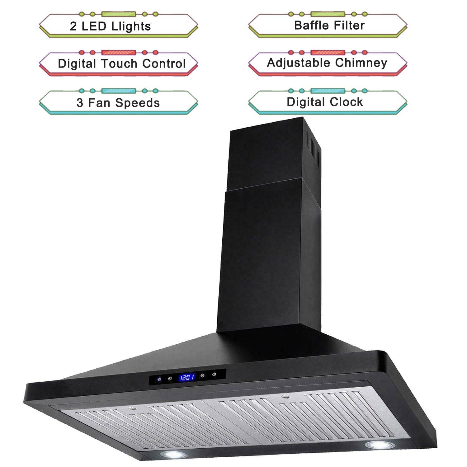 Tieasy 24 inch Wall Mount Range Hood 450 CFM Ducted/Ductless with 3 Speed Exhaust Fan - ZMG-0160B