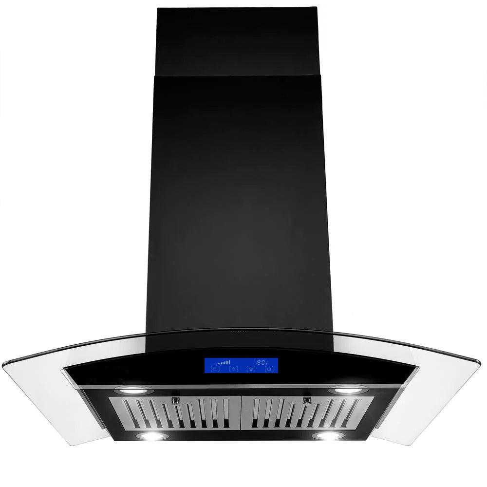 Tieasy Island Range Hood 30 inch Range Hood Black 700 CFM 3 Speed Fan Touch Panel