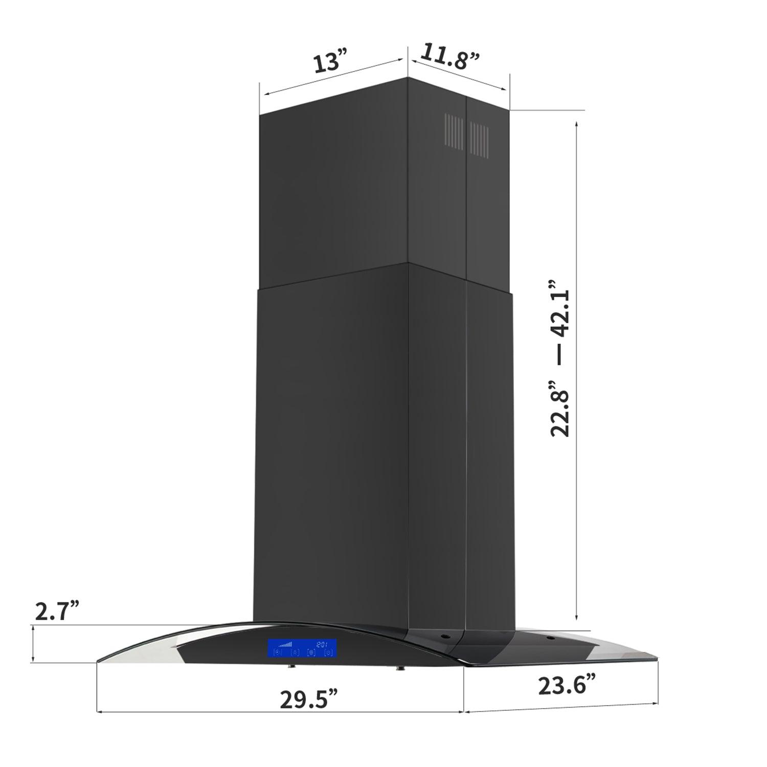 Tieasy Island Range Hood 30 inch Range Hood Black 700 CFM 3 Speed Fan Touch Panel