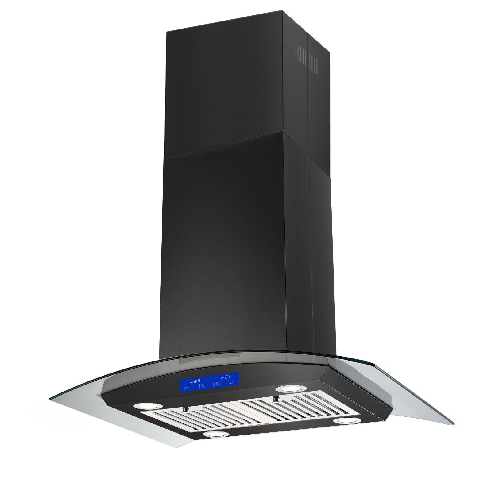 Tieasy Island Range Hood 30 inch Range Hood Black 700 CFM 3 Speed Fan Touch Panel