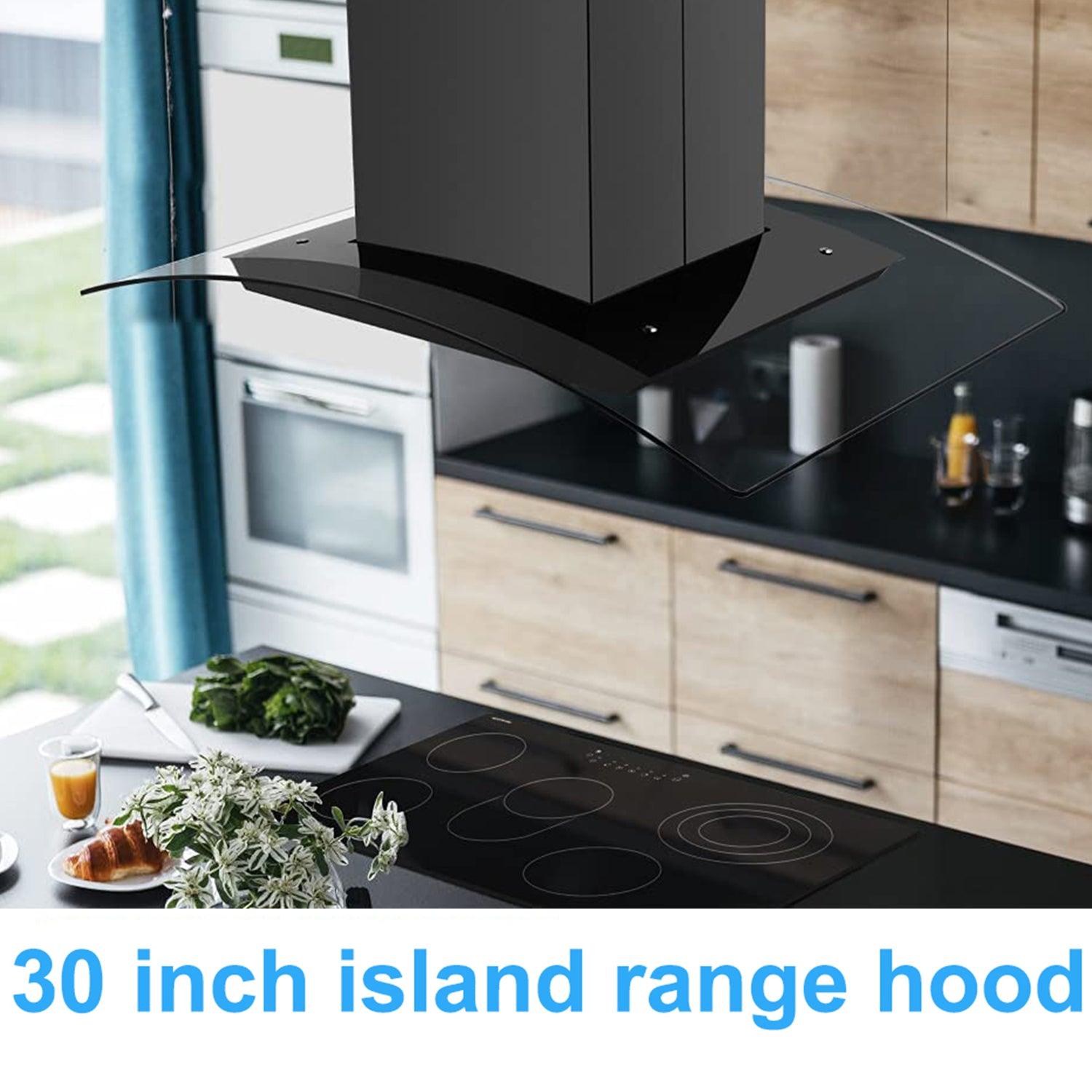 Tieasy Island Range Hood 30 inch Range Hood Black 700 CFM 3 Speed Fan Touch Panel
