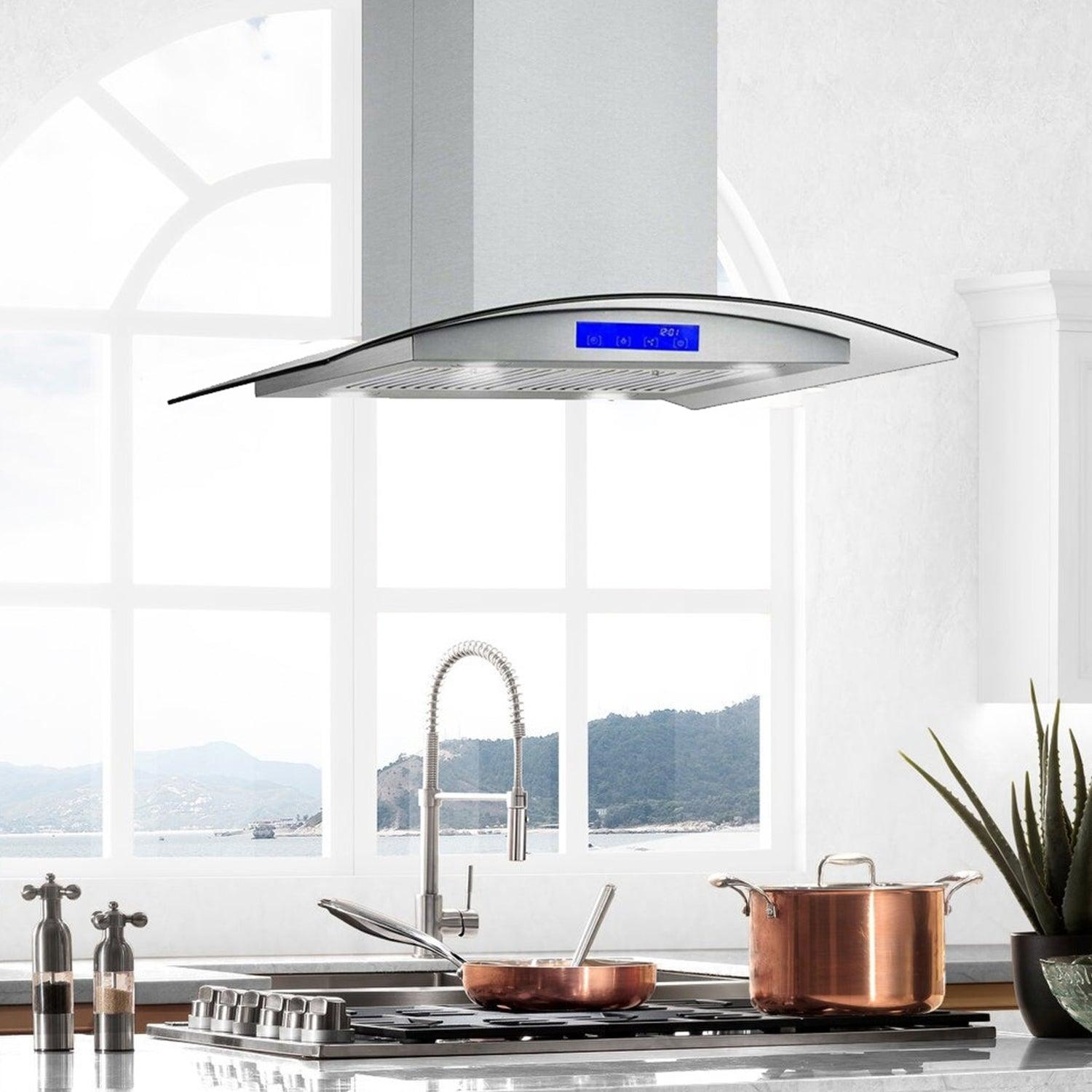 Tieasy Island Range Hood 36 inch Range Hood 700 CFM Stainless Steel Convertible
