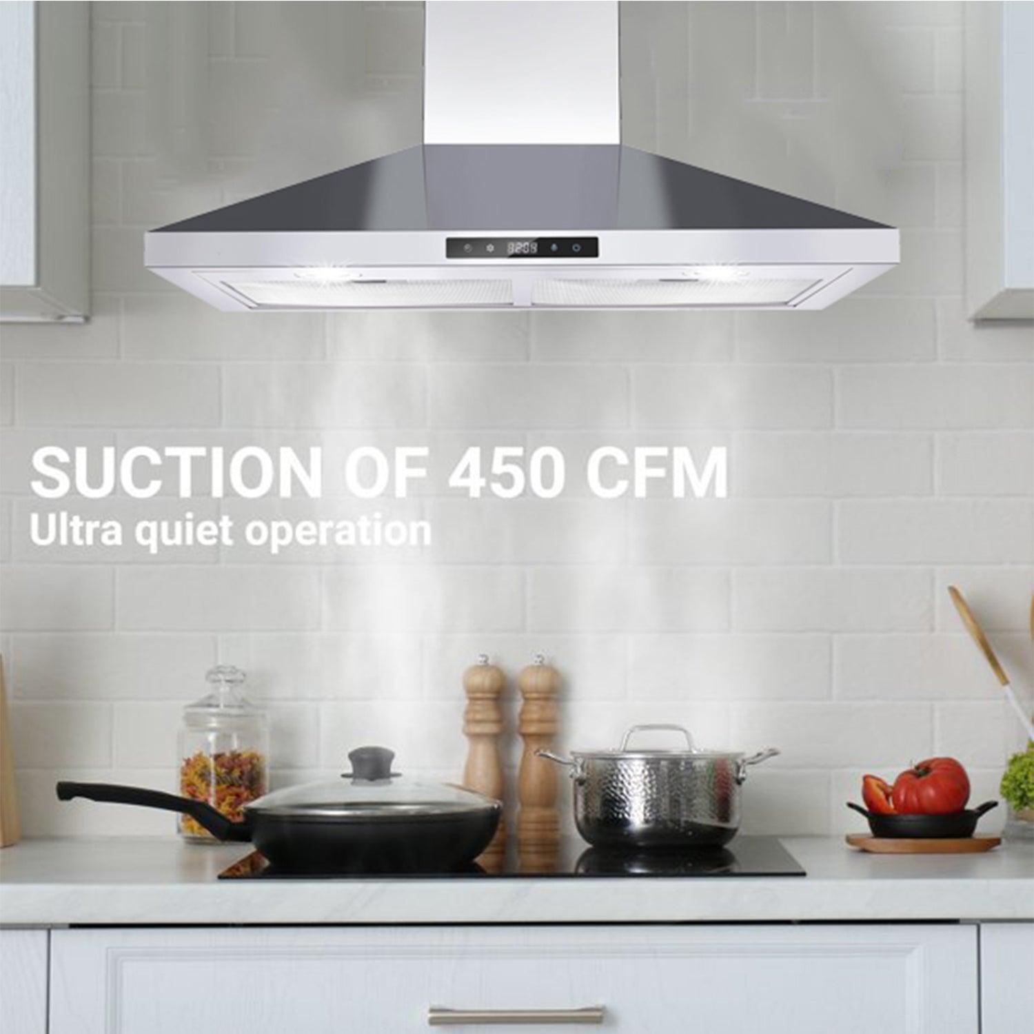 Iseasy 30 500 CFM Convertible Wall Mount Range Hood with Charcoal Filters and Vent Hose 18594