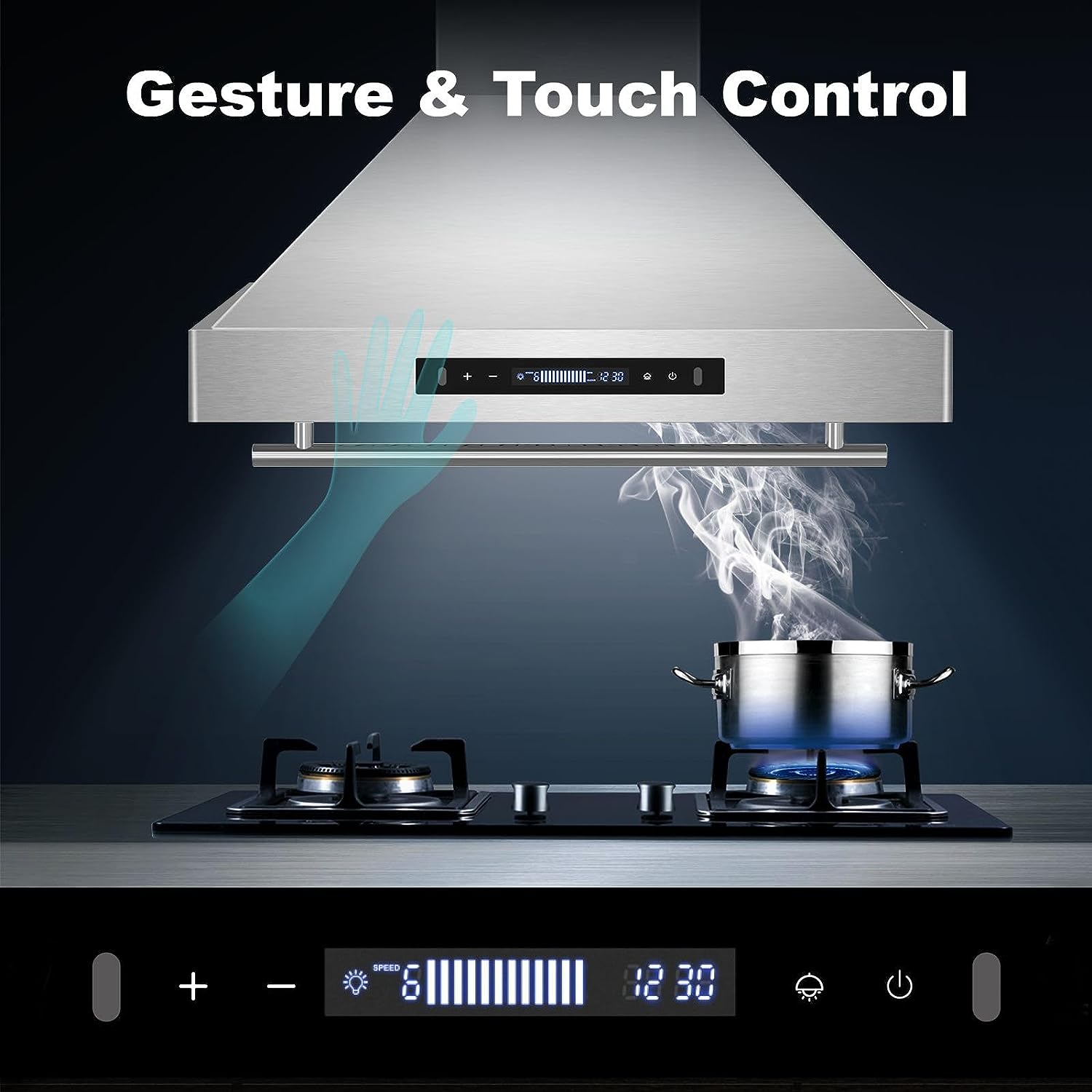 TIeasy 30 inch Wall Mount Hood 900 CFM Ducted/Ductless with Gesture Sensing & Touch Control