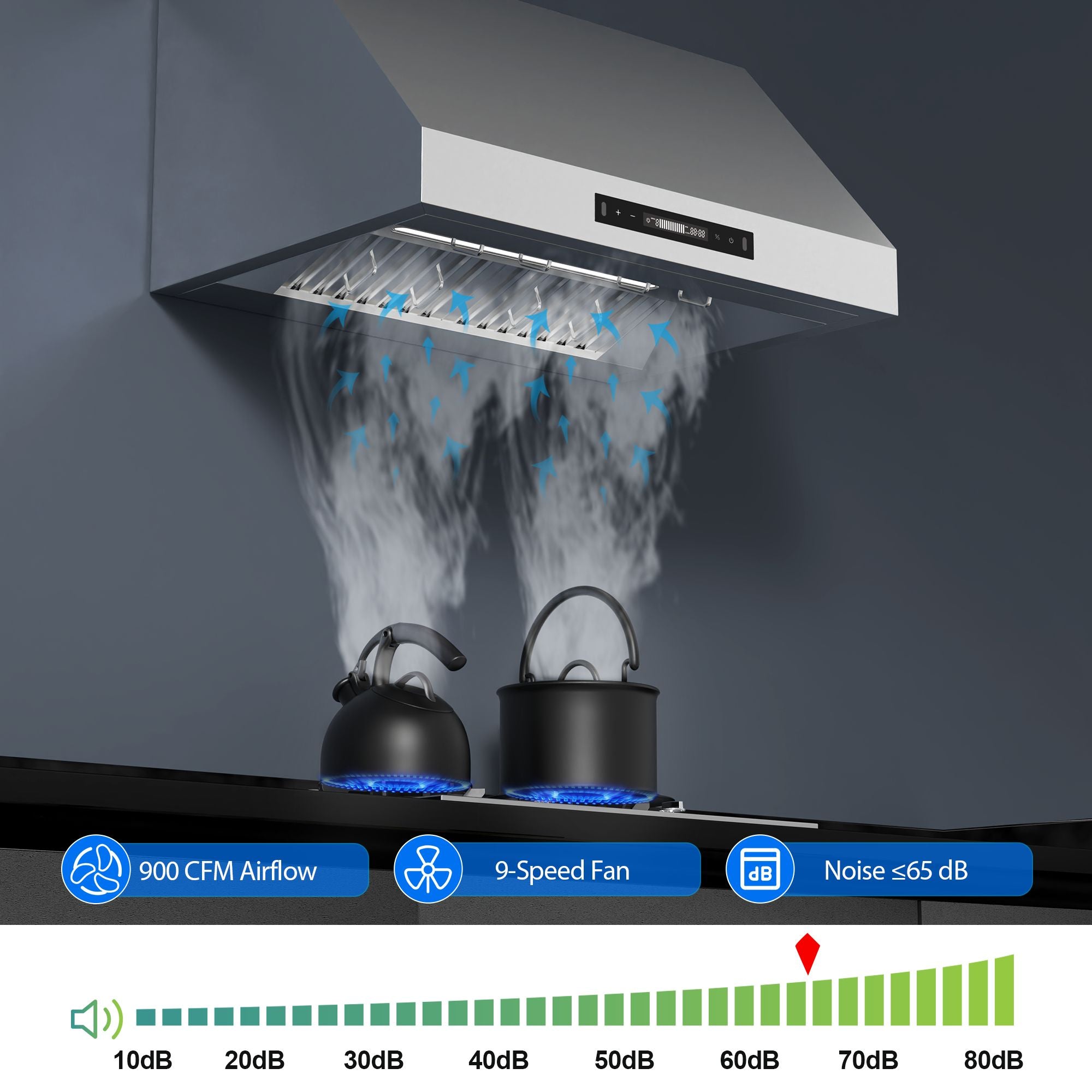 USQR 4075 - 30 inch - 900 CFM Under Cabinet Range Hood with handwave sensor and touch buttons