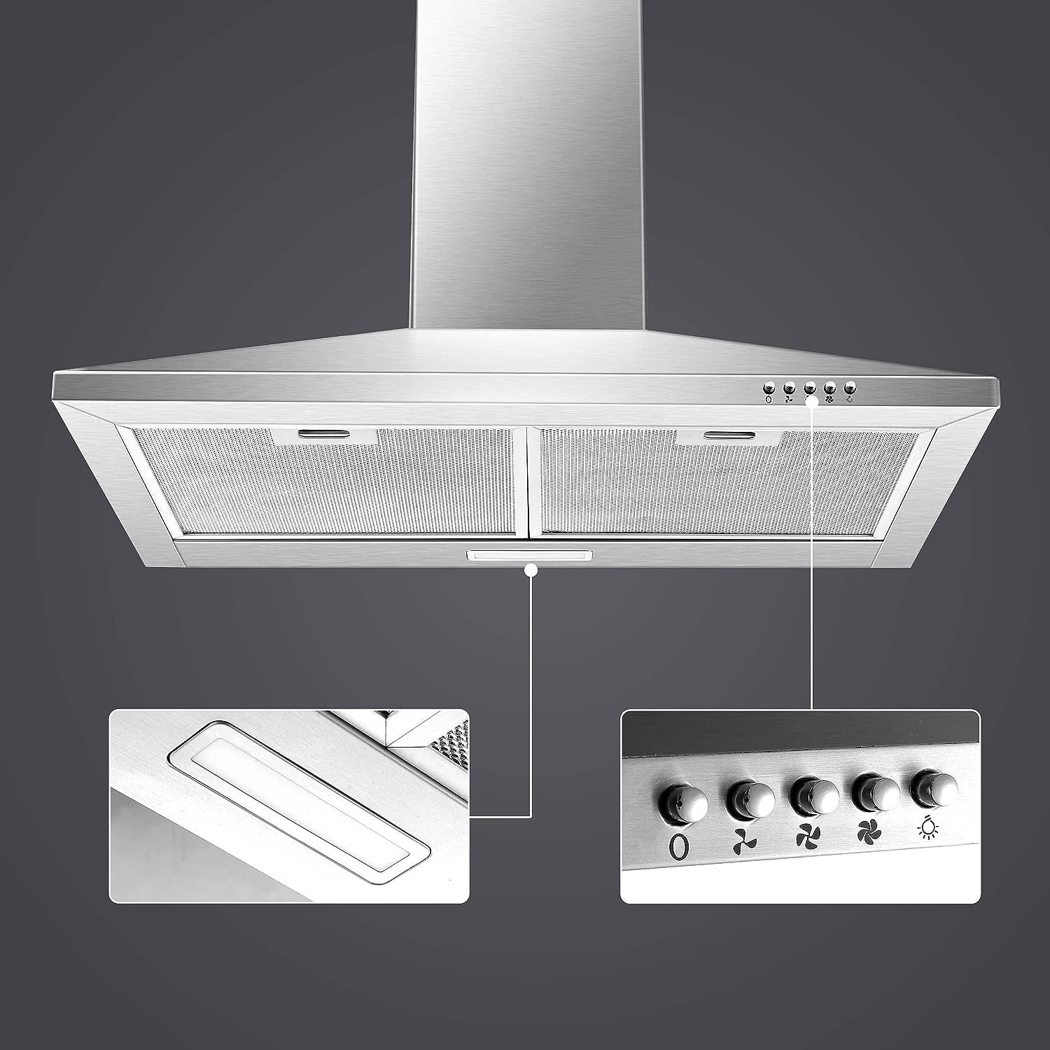Tieasy 30 Inch Wall Mount 450 CFM Range Hood US1001G75A LED and push button