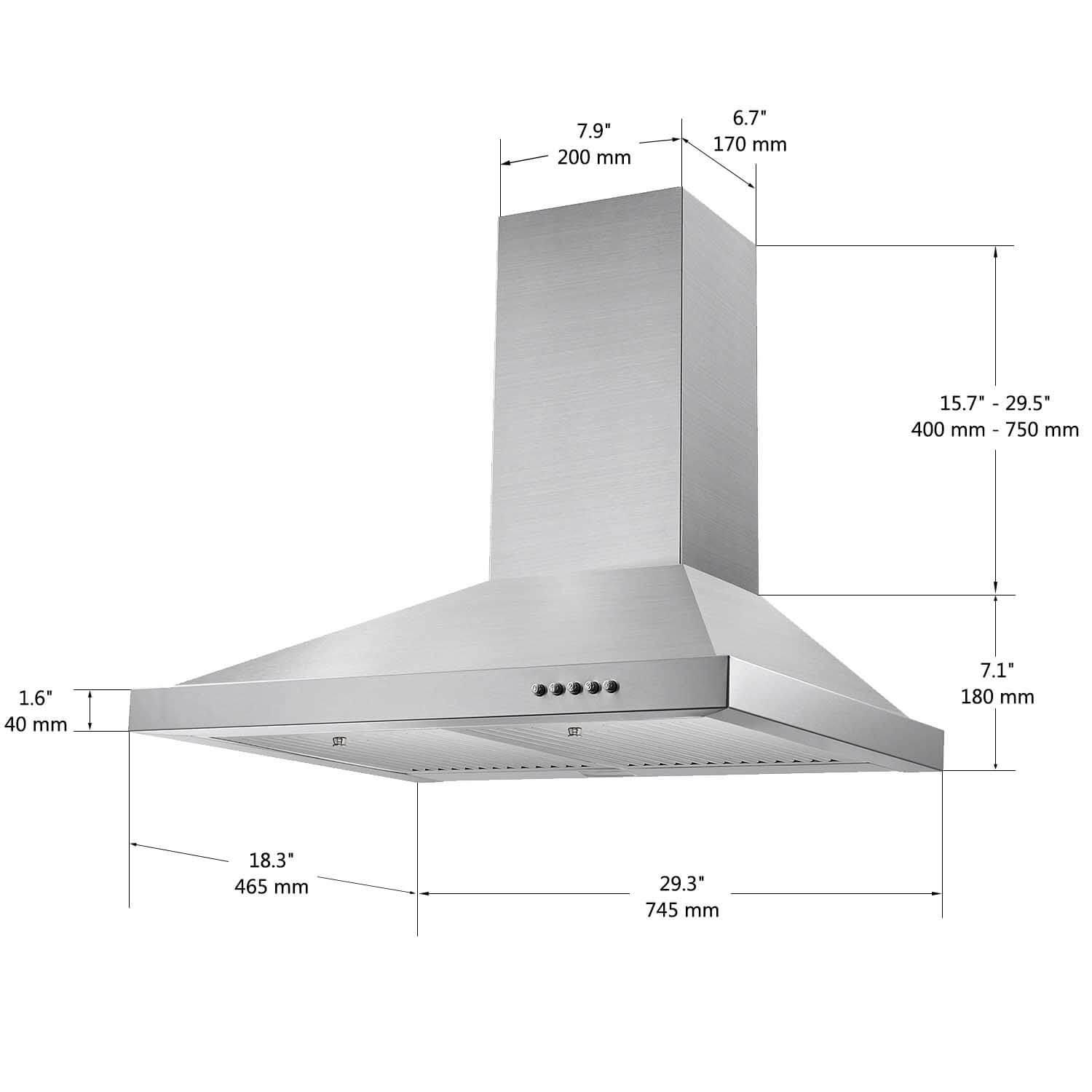 tieasy 30 inch Wall Mount Range Hood 450 CFM Stainless Steel 3 Speed Exhaust Fan