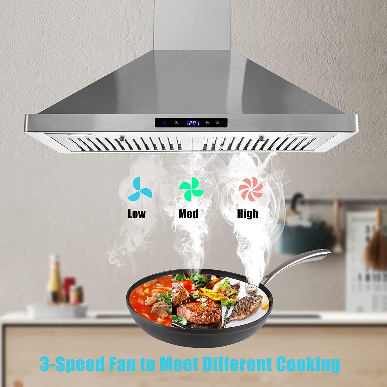 Tieasy 30 inch Wall Mount Range Hood, Ducted/Ductless Convertible with 3 Speed Kitchen Vent Hood, Touch Control